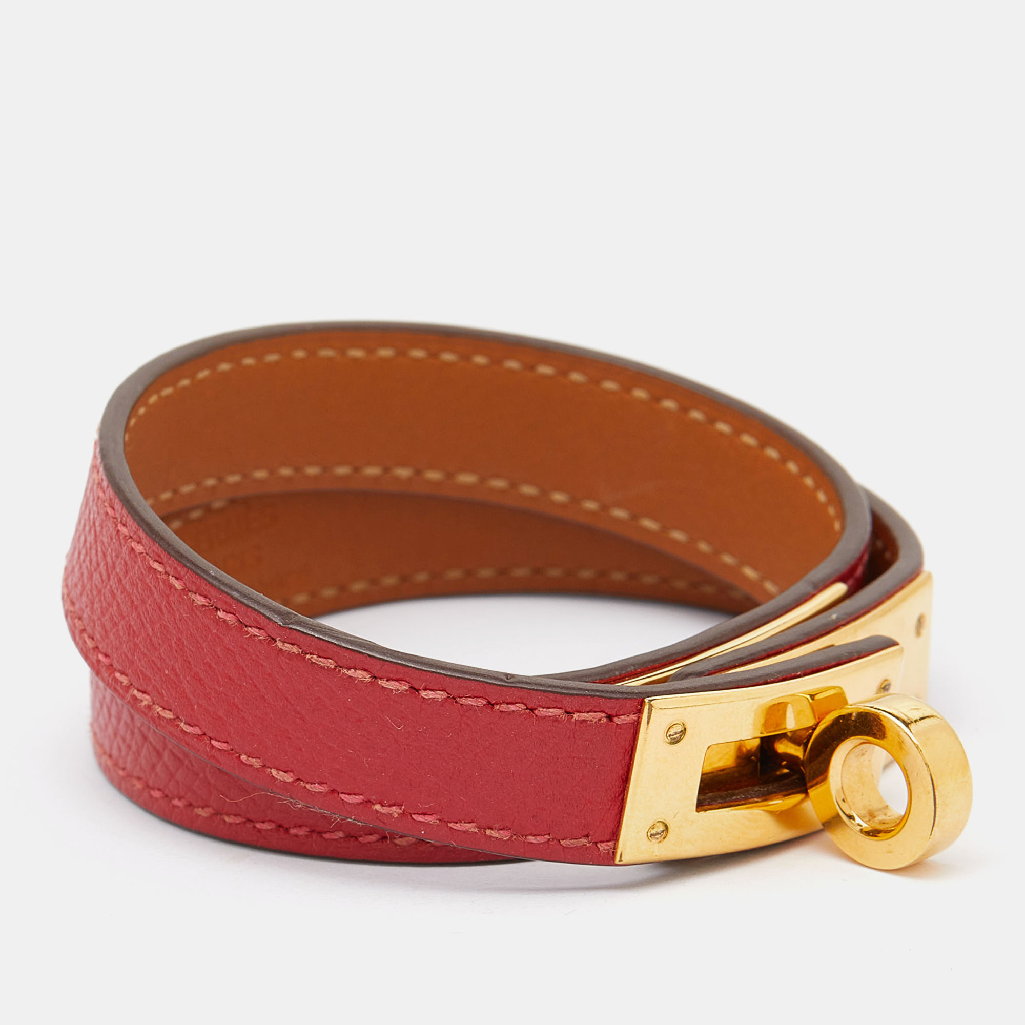 Jewelry  The Luxury Closet Hermes Kelly Red Swift Leather Gold Plated Double Tour Bracelet