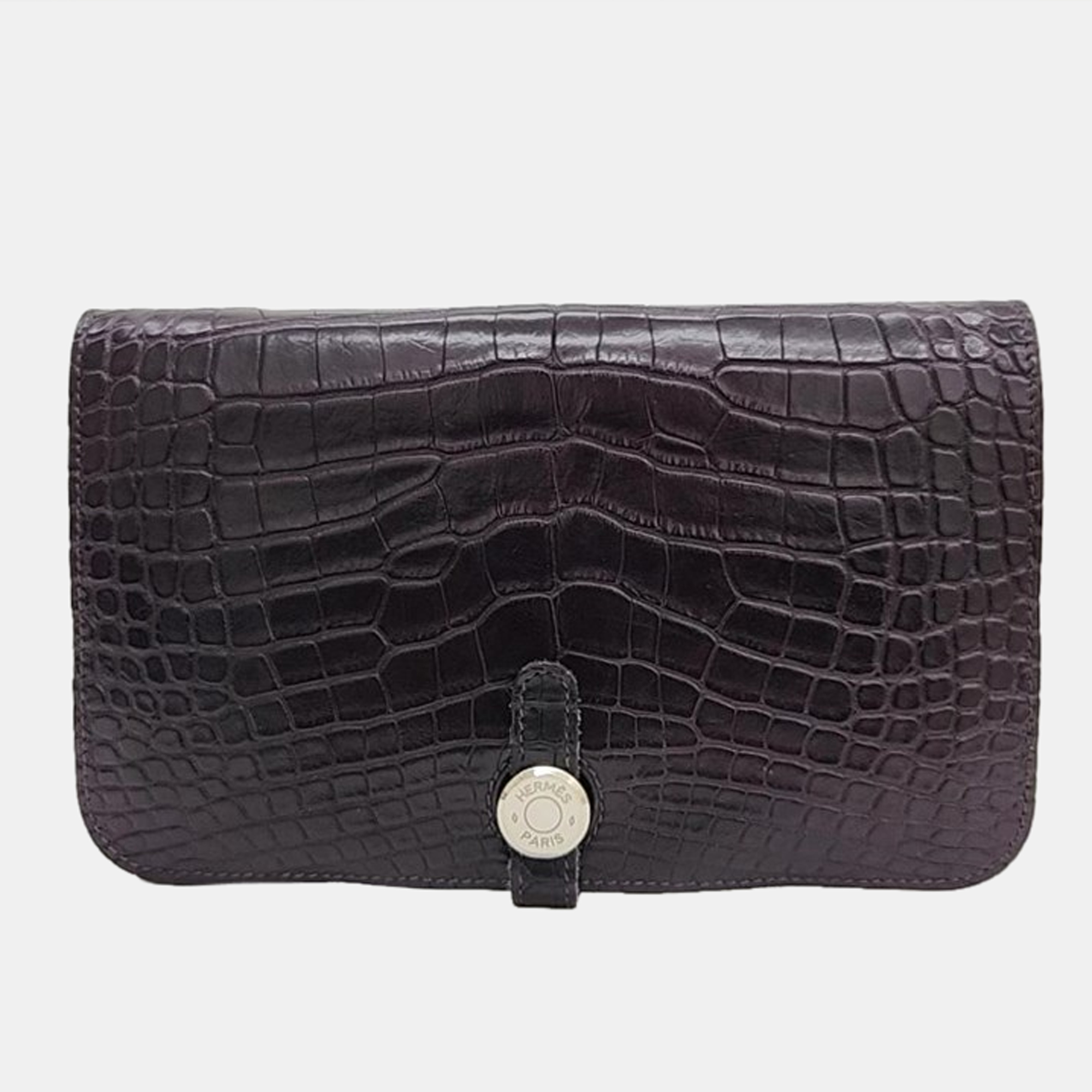 Hermes Burgundy Alligator Leather Dogon Long Wallet