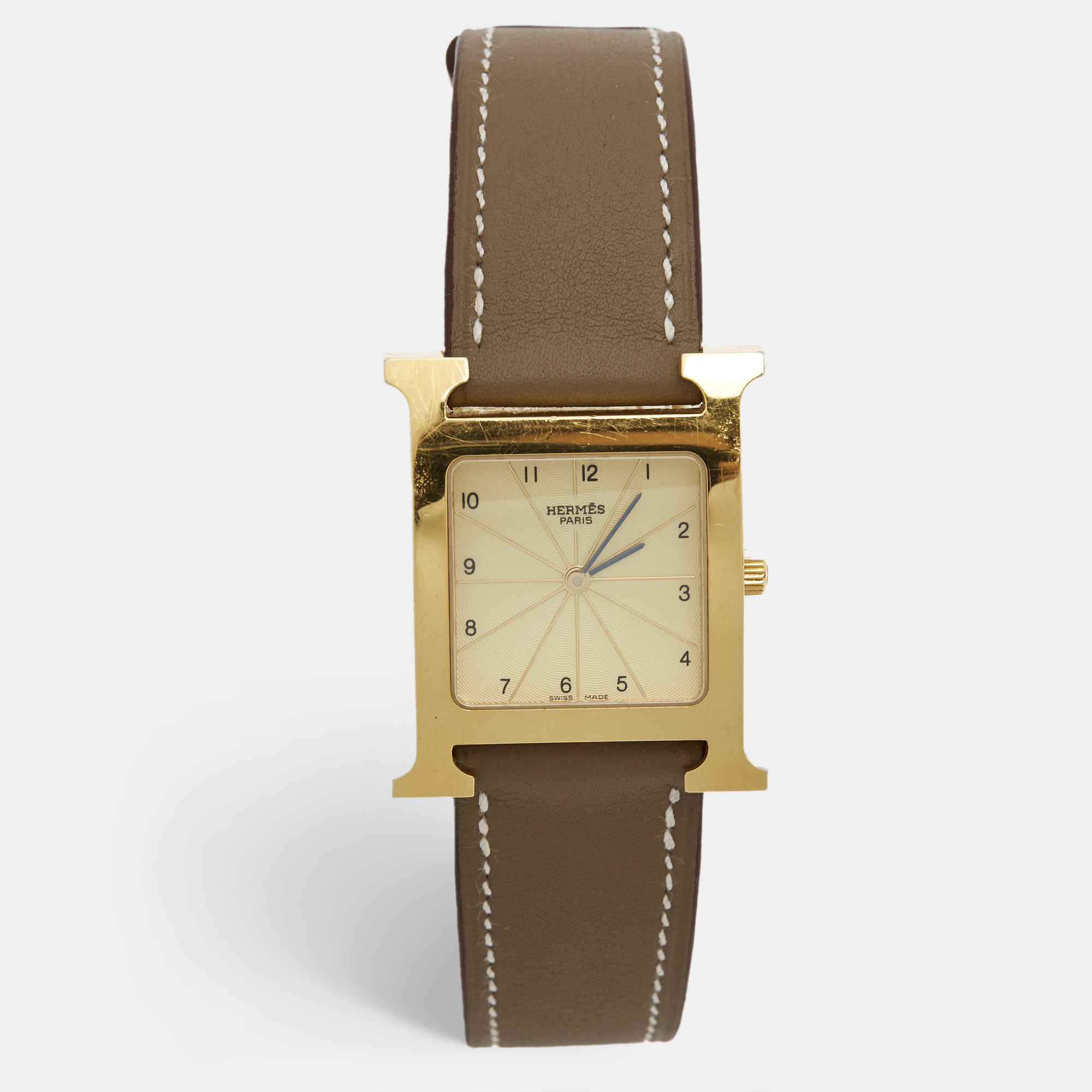 Watches Hermès  Champagne Gold Plated Stainless Steel Leather Heure H HH1.501 Women's Wristwatch 26 mm