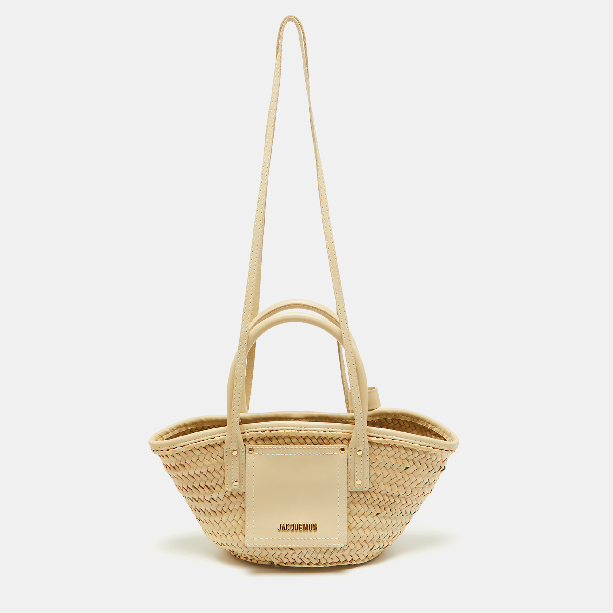 Tote Handbags  The Luxury Closet Jacquemus Cream Raffia and Leather Le Petit Panier Soleil Basket Bag