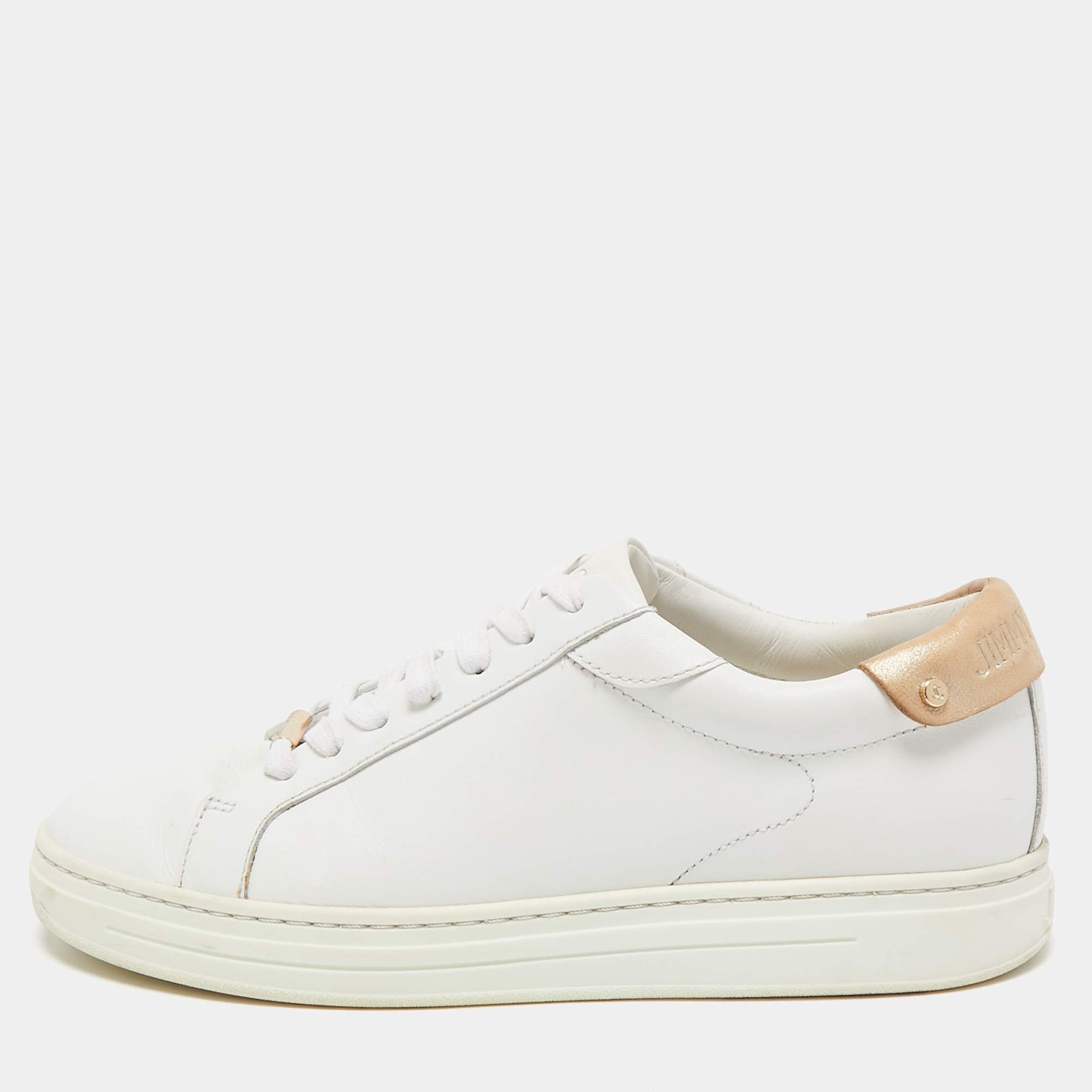 Jimmy Choo White Leather Romeo Lace Up Sneakers Size 39