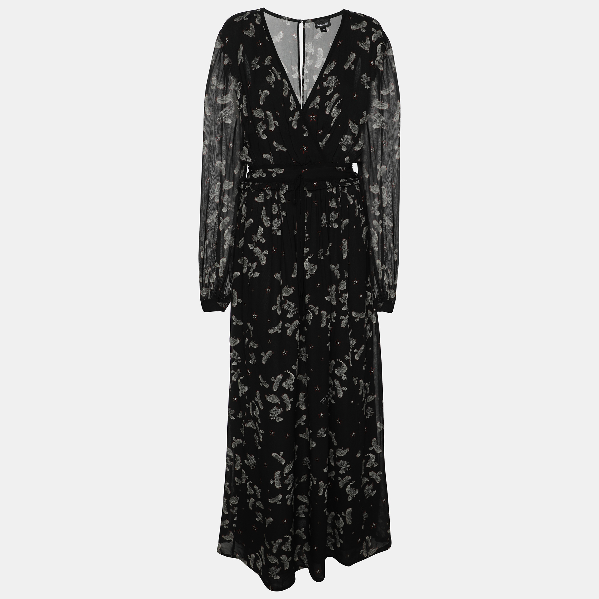 Just Cavalli Black Combat Eagle Printed Viscose Maxi Dress M