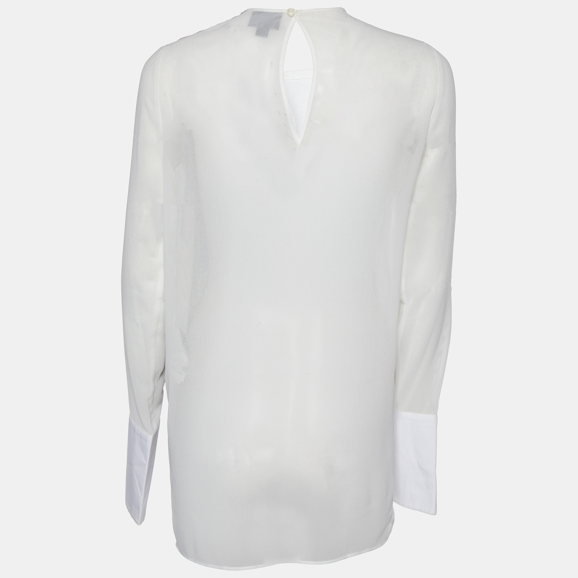 Just Cavalli White Printed Crepe & Chiffon Long Sleeve Top S