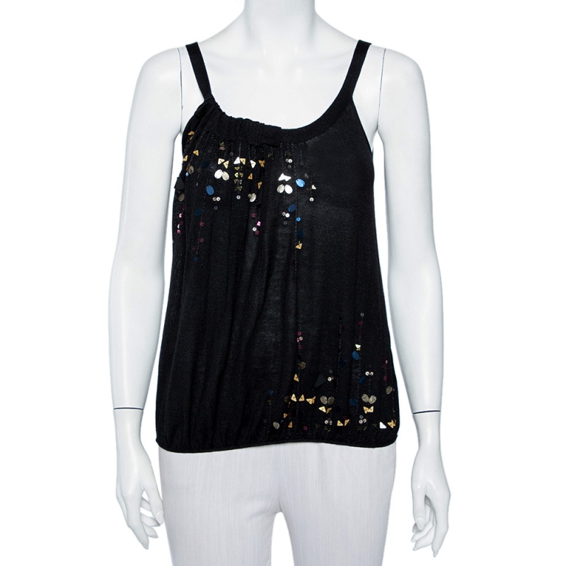 Kenzo Black Embellished  Silk Knit Tank Top S