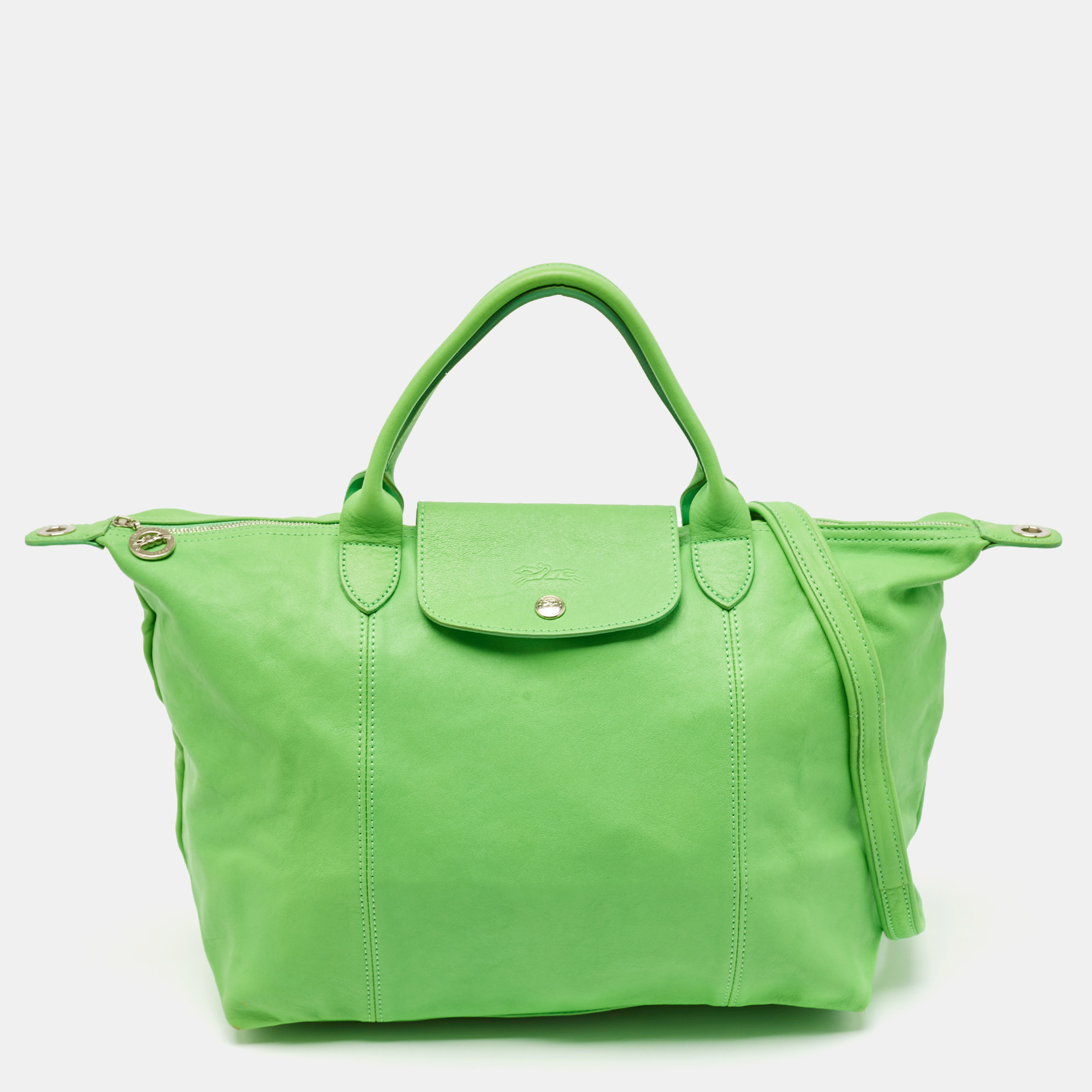 Longchamp Green Leather Le Pliage Tote