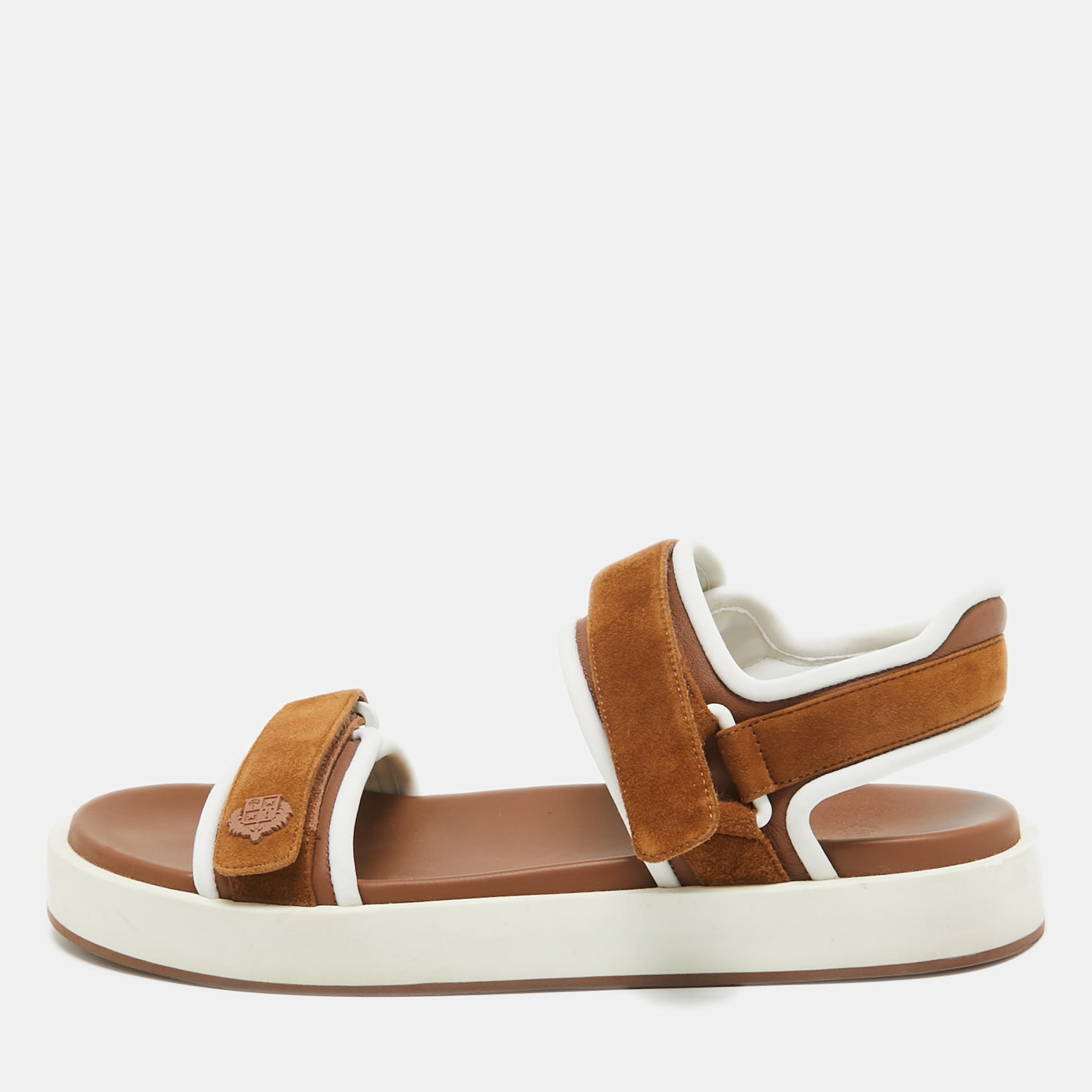 Loro Piana Brown Fabric and Suede Waikiki Flat Sandals Size 40