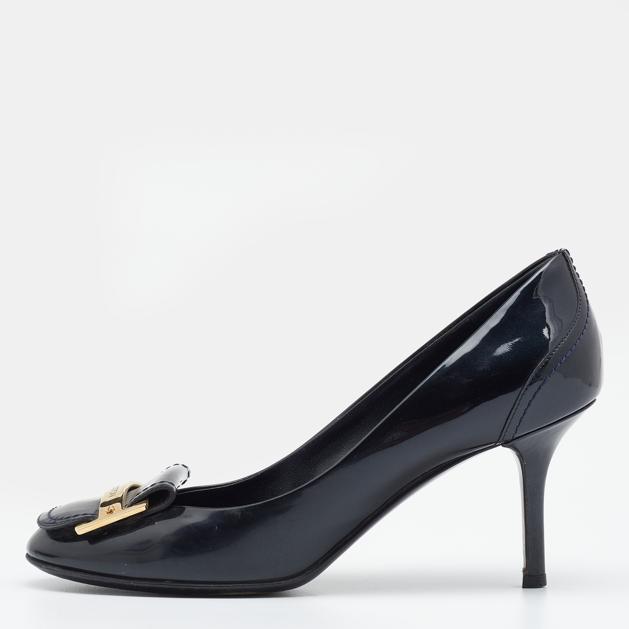 Louis Vuitton Navy Blue Patent Leather Pumps Size 37