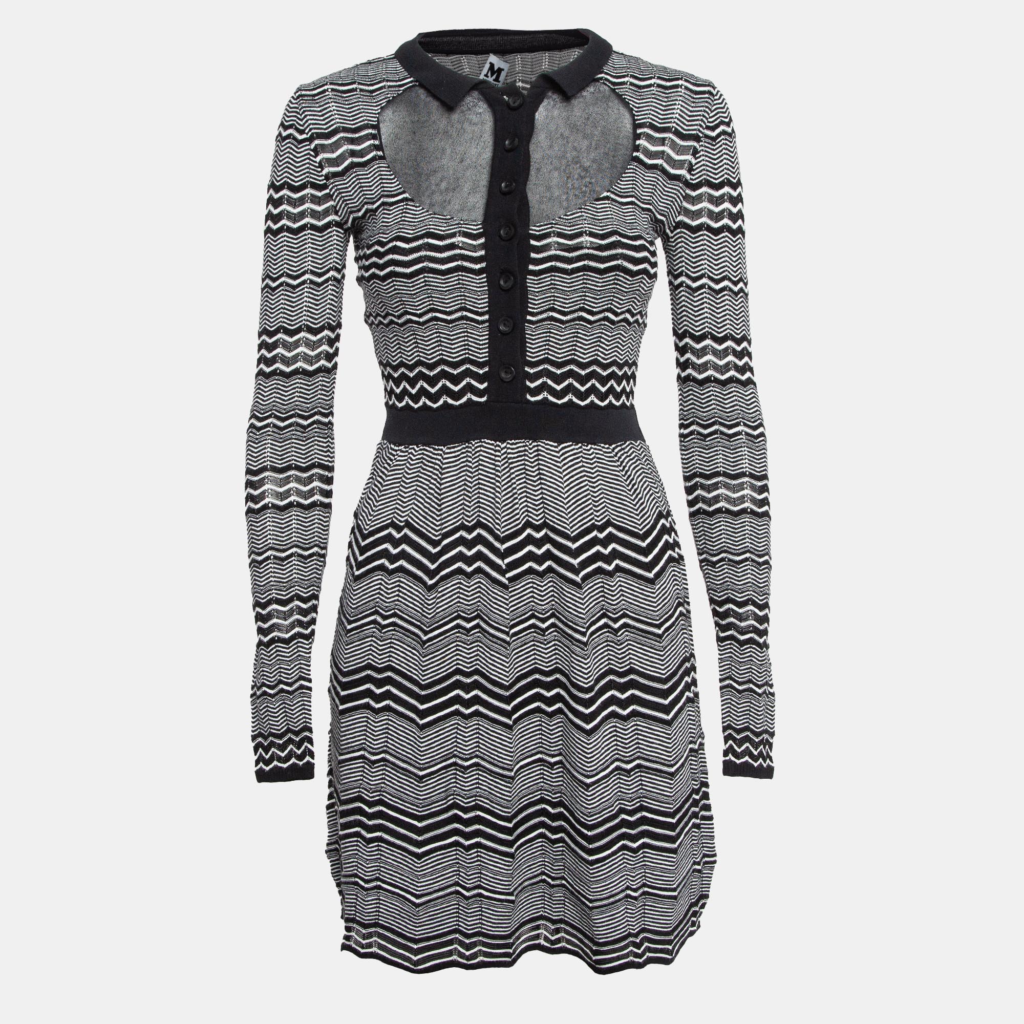 M Missoni Black/White Patterned Knit Mini Dress S