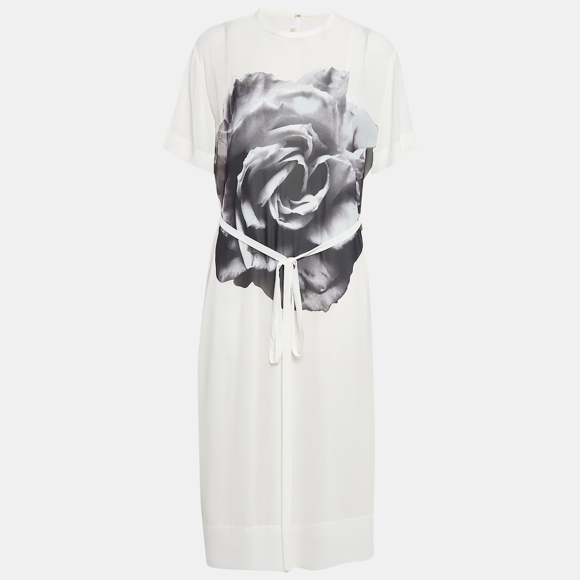 McQ by Alexander McQueen White Rose Print Chiffon Midi Dress S