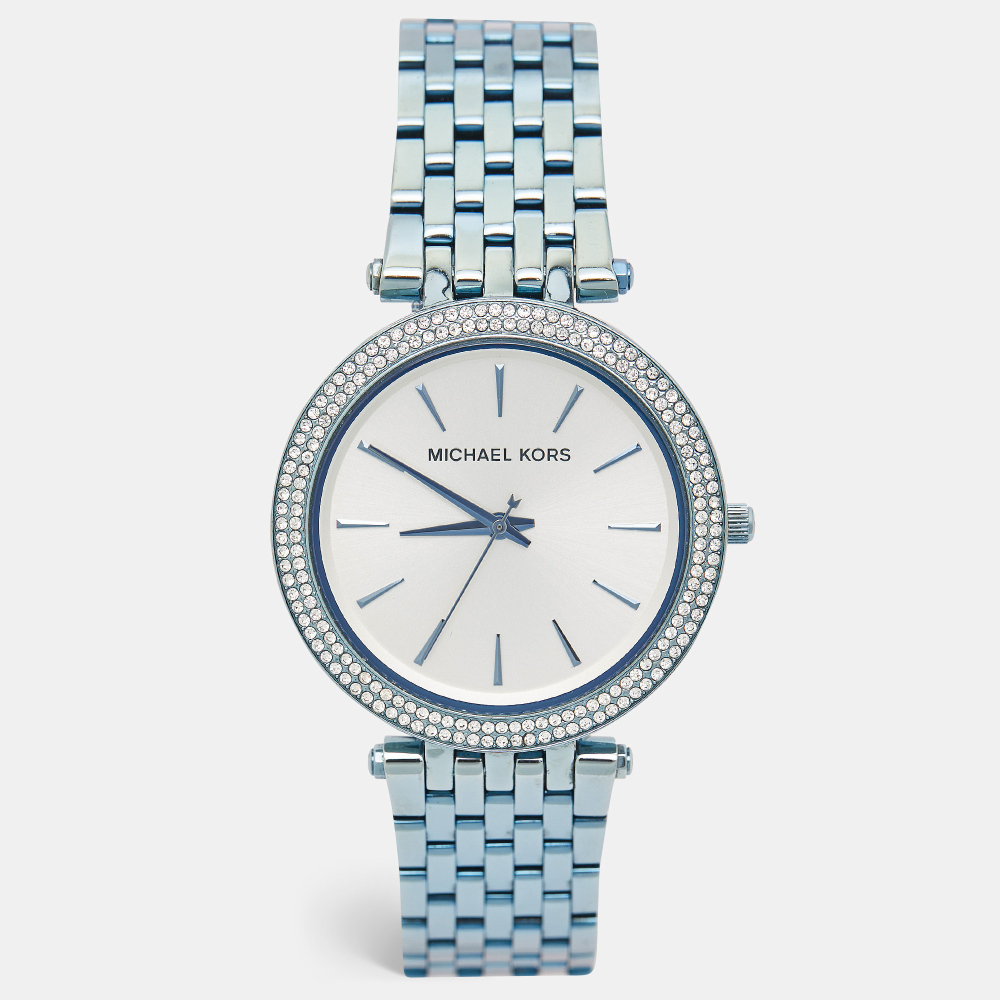 Watches Michael Kors Silver Blue Ion-Plated Stainless Steel Darci Women's Wristwatch 39 mm