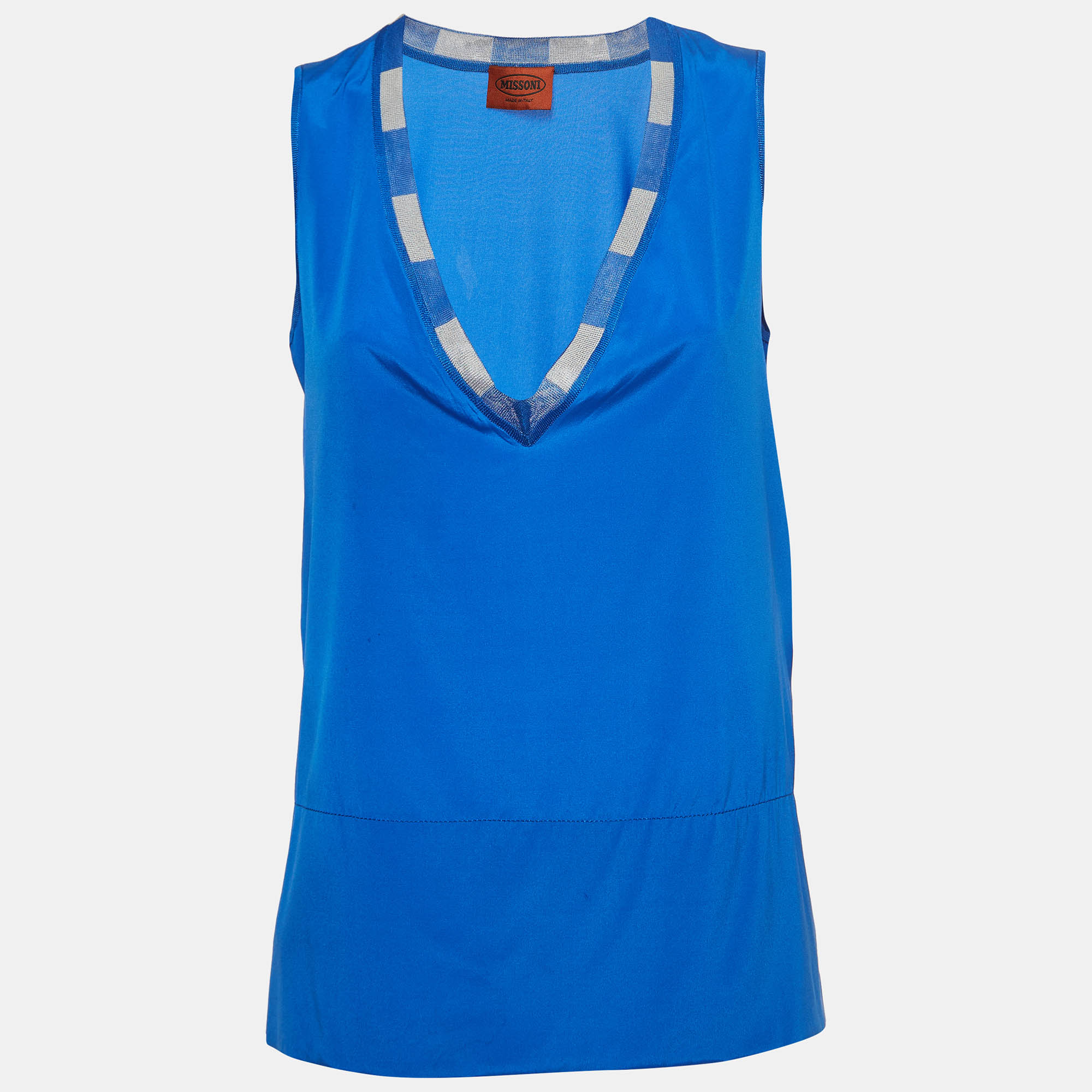 Missoni Blue Silk V-Neck Sleeveless Top S