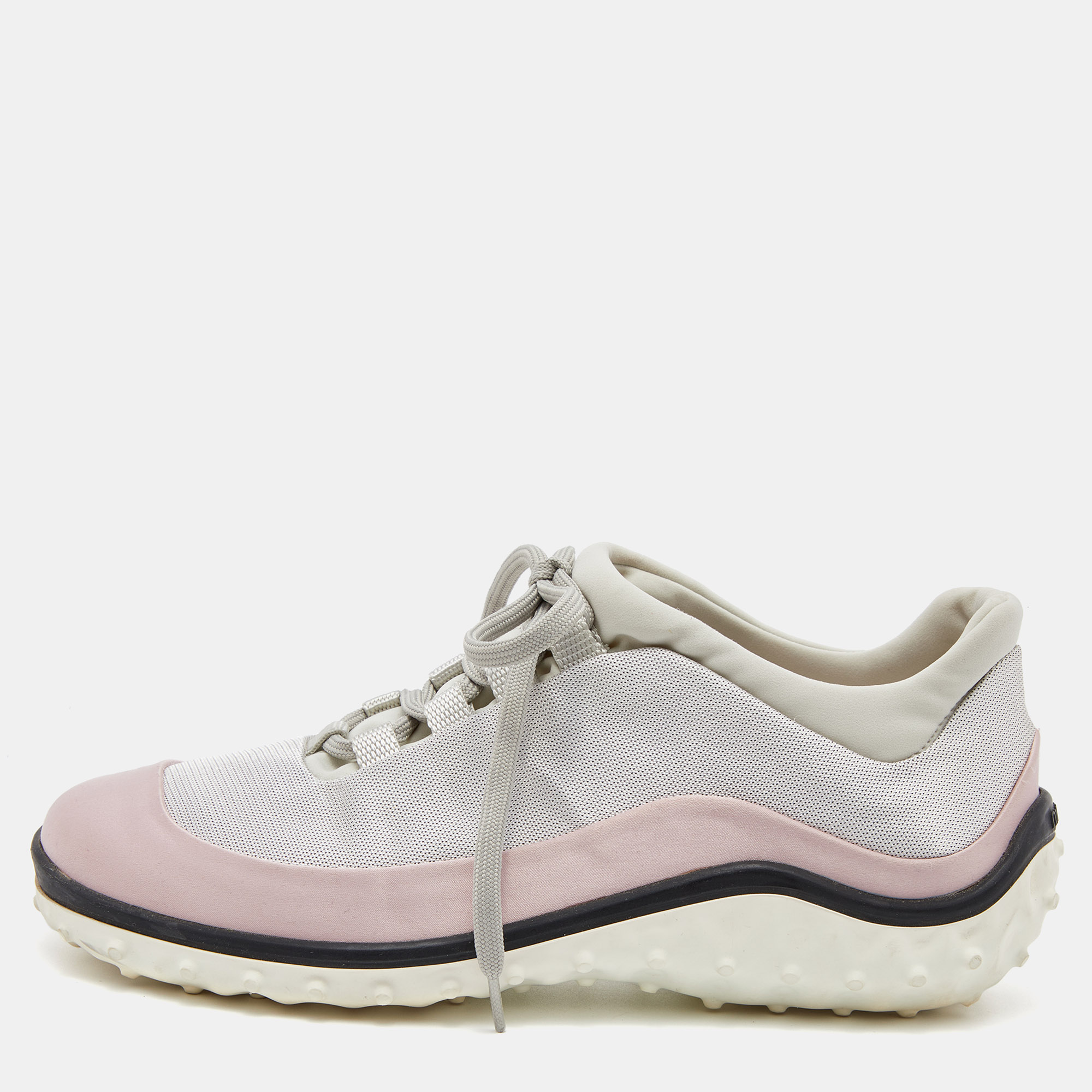 Miu Miu Pink/Grey Satin and Fabric Low Top Sneakers Size 36