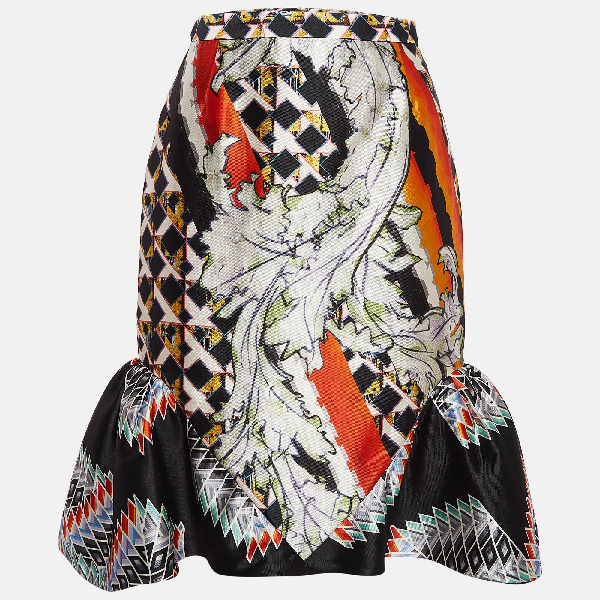 Peter Pilotto Multicolor Printed Silk Ruffled Knee-Length Skirt S