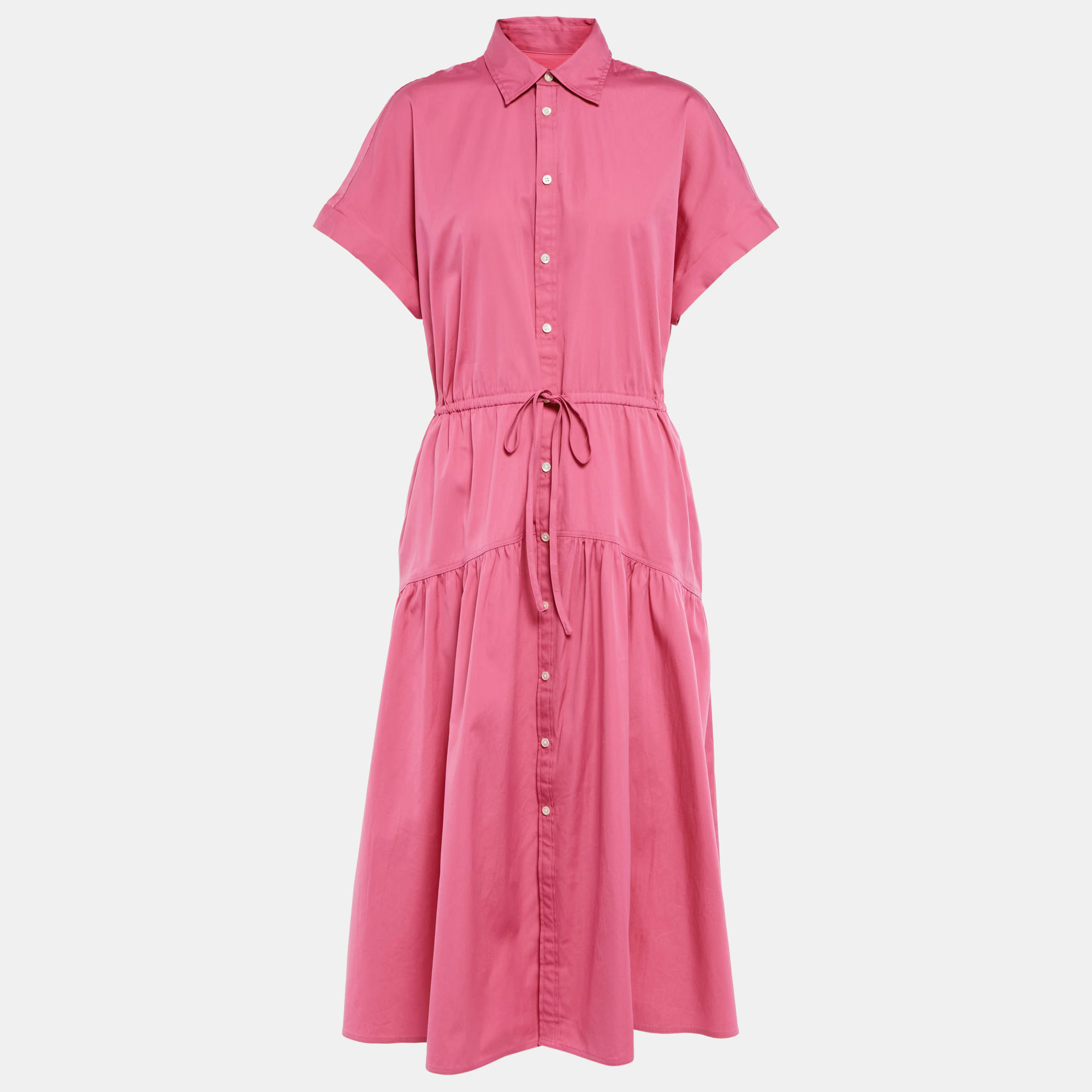 Polo Ralph Lauren Pink Cotton Button Front Tie-Up Waist Midi Dress M