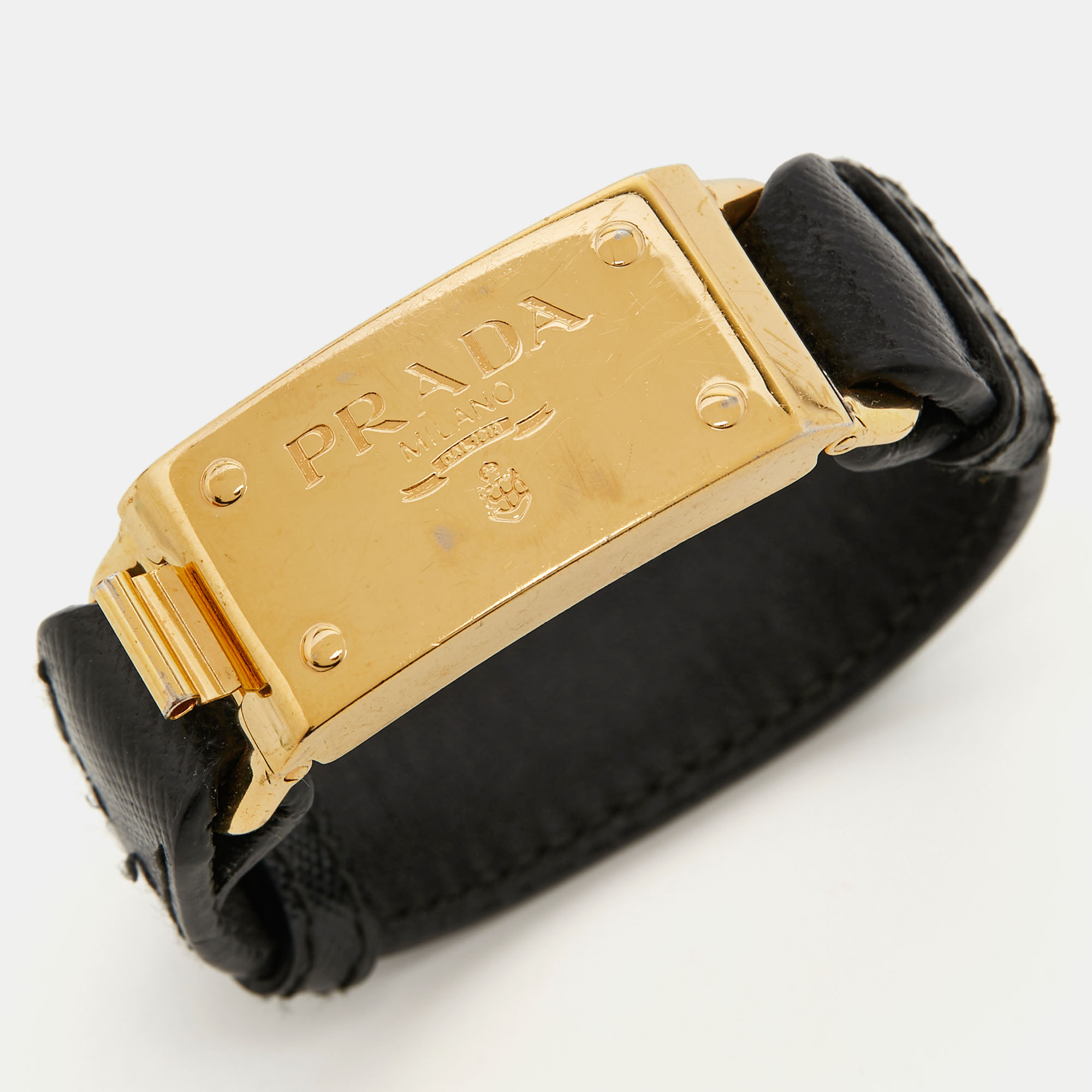 Jewelry Prada Leather Gold Tone Bracelet