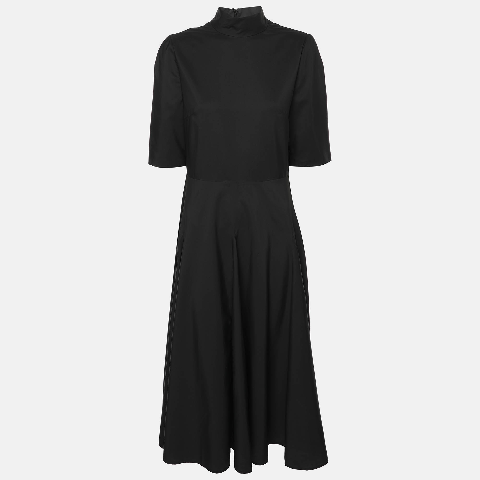 Prada Black Nylon Half Sleeve Midi Dress L