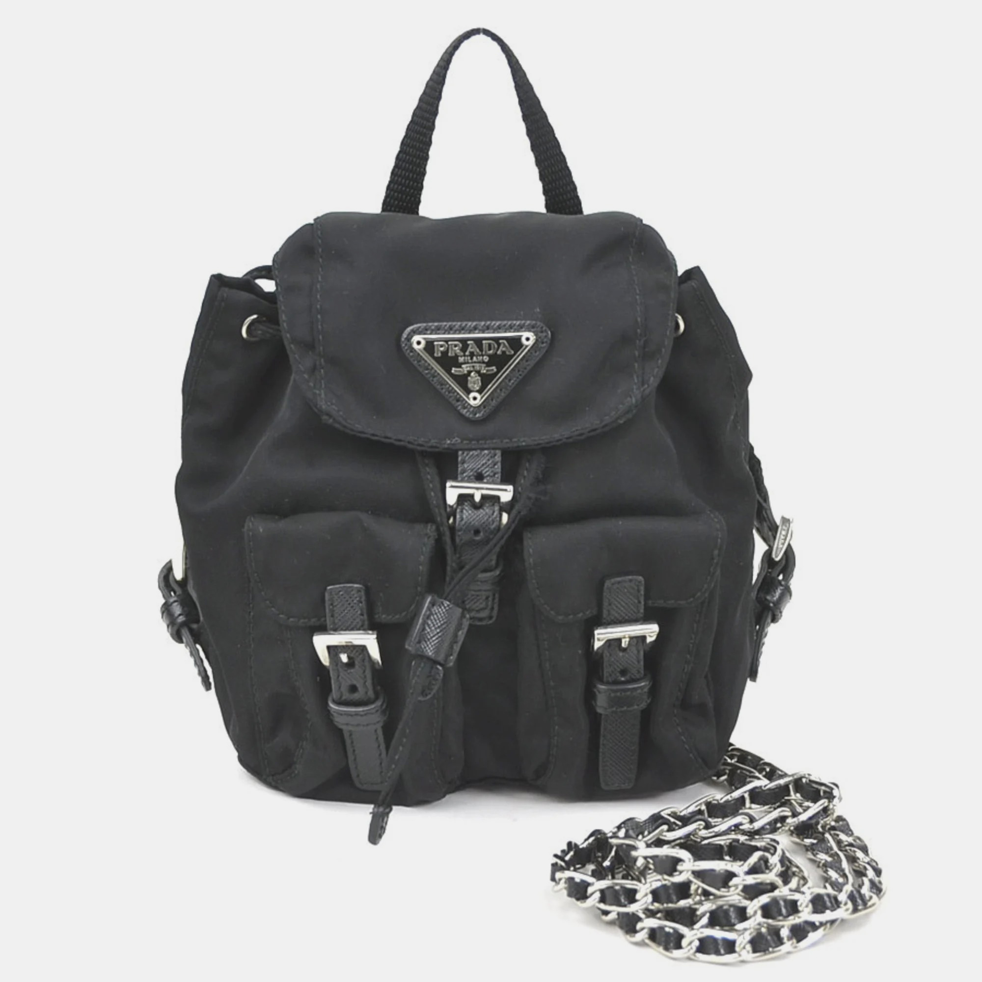 PRADA Black Nylon Mini Tessuto Backpack