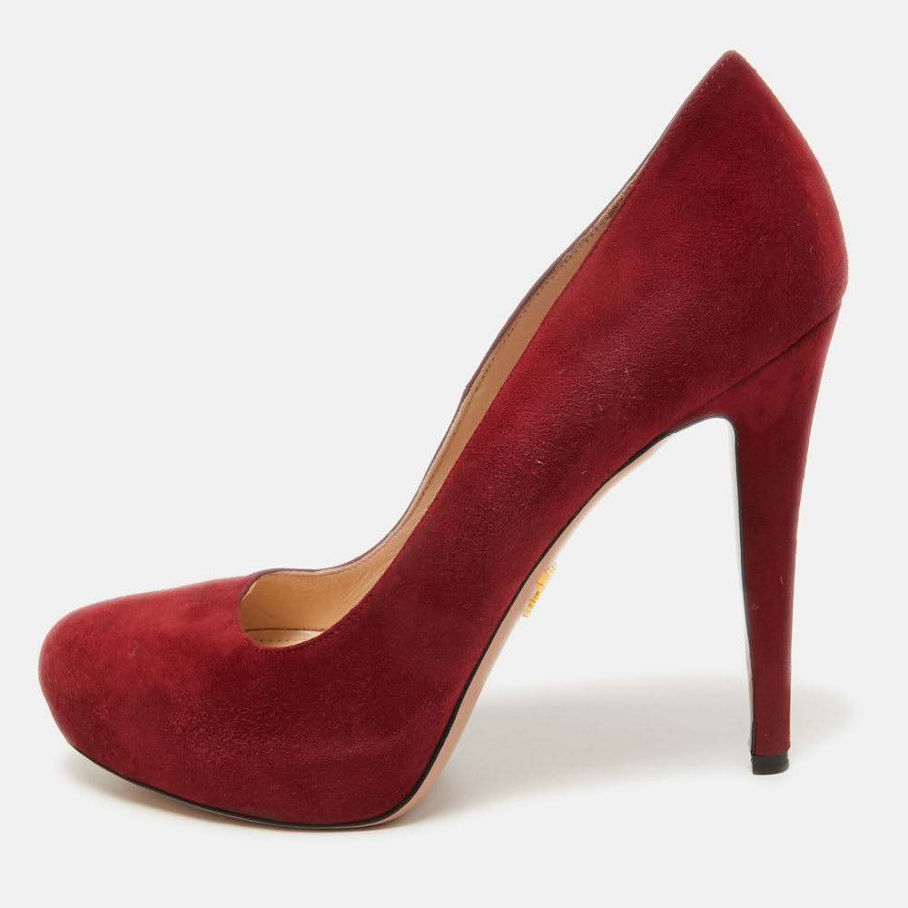 Prada Red Suede Platform Pumps Size 38