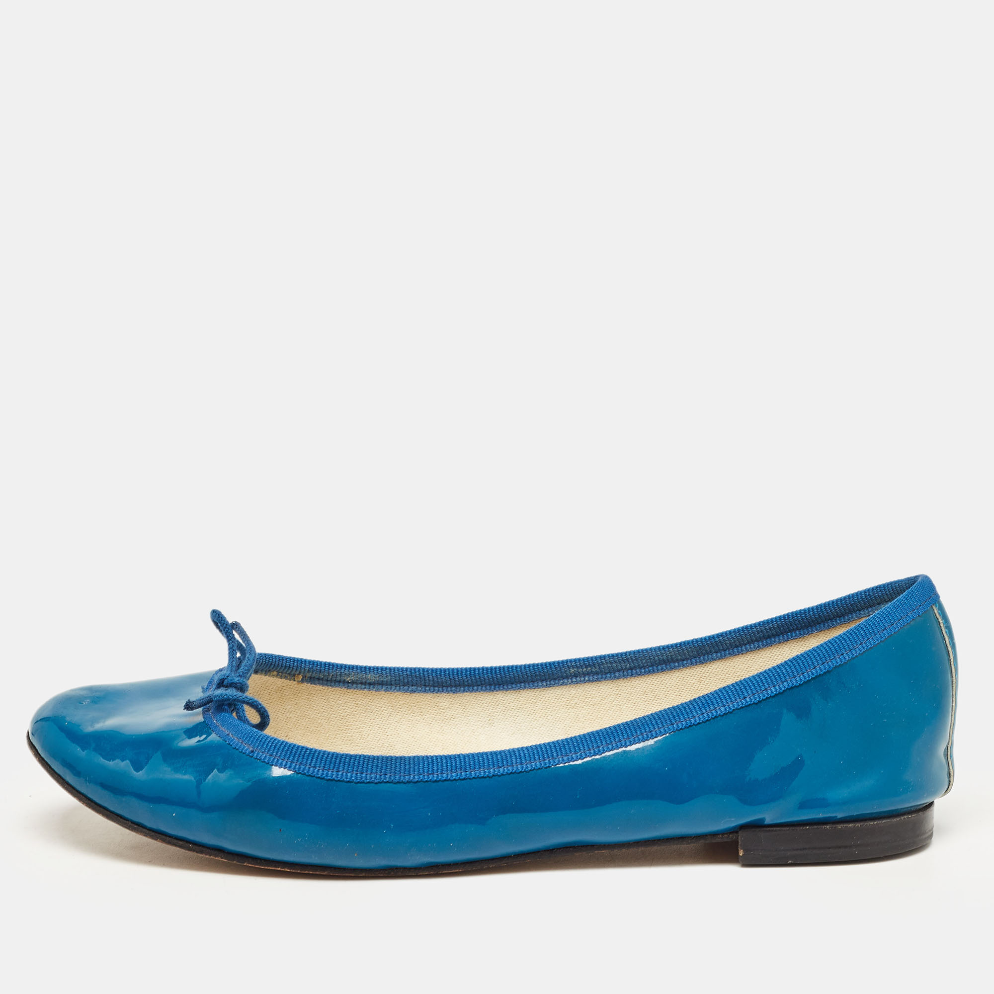 Repetto Blue Patent Leather Bow Ballet Flats Size 38