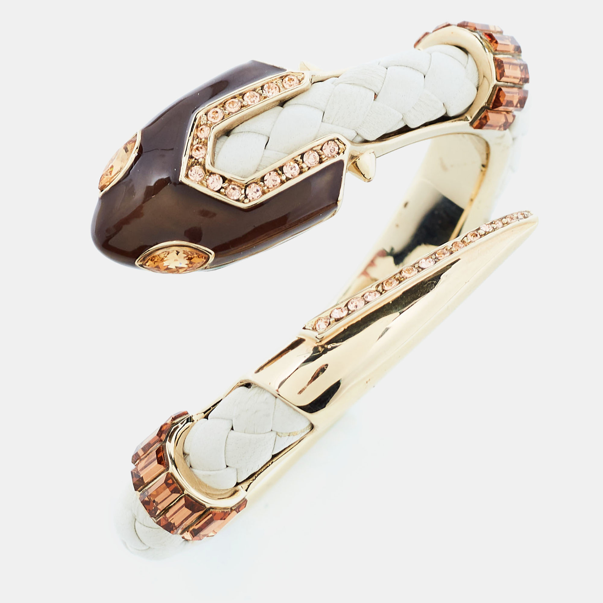 Jewelry Roberto Cavalli Snake Resin Crystals Leather Gold Tone Bracelet