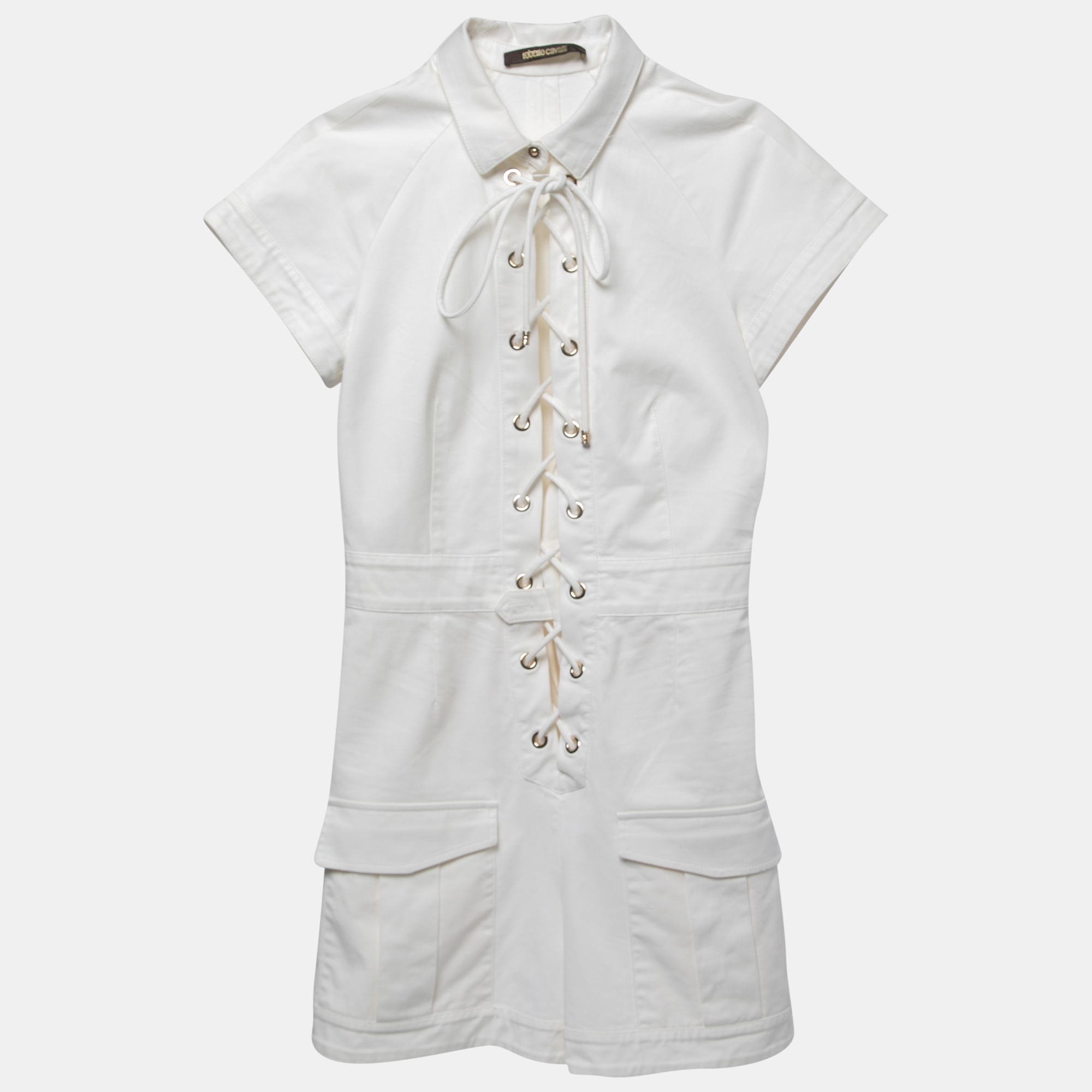   The Luxury Closet Roberto Cavalli White Cotton Lace-Up Playsuit S