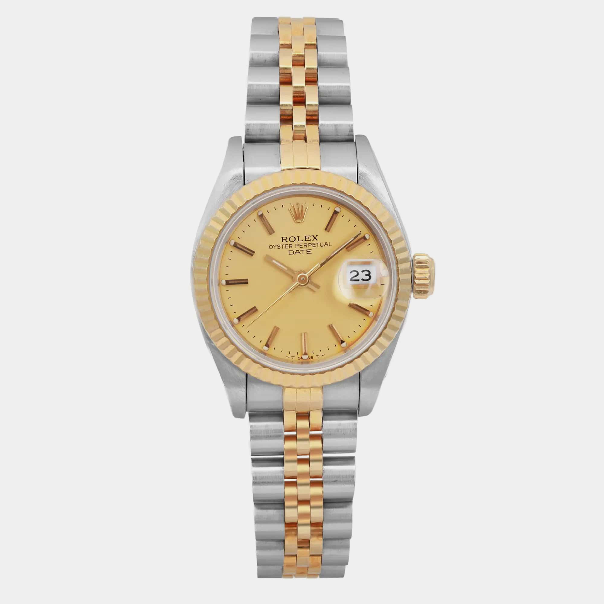 Watches  The Luxury Closet Rolex Champagne 18K Yellow Gold Stainless Steel Datejust 69173 Automatic Women's Wristwatch 26 mm