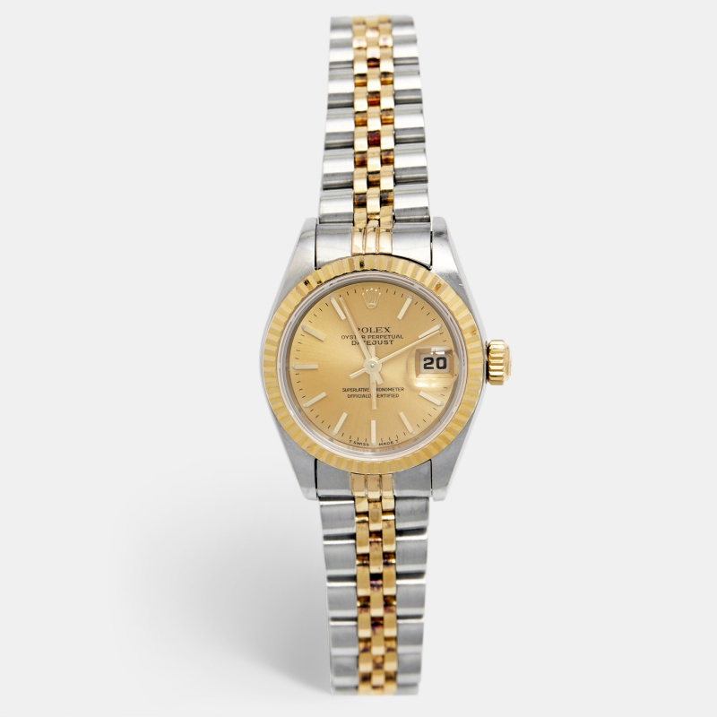 Watches  The Luxury Closet Rolex Champagne 18K Yellow Gold Stainless Steel Datejust 69173 Women's Wristwatch 26 mm