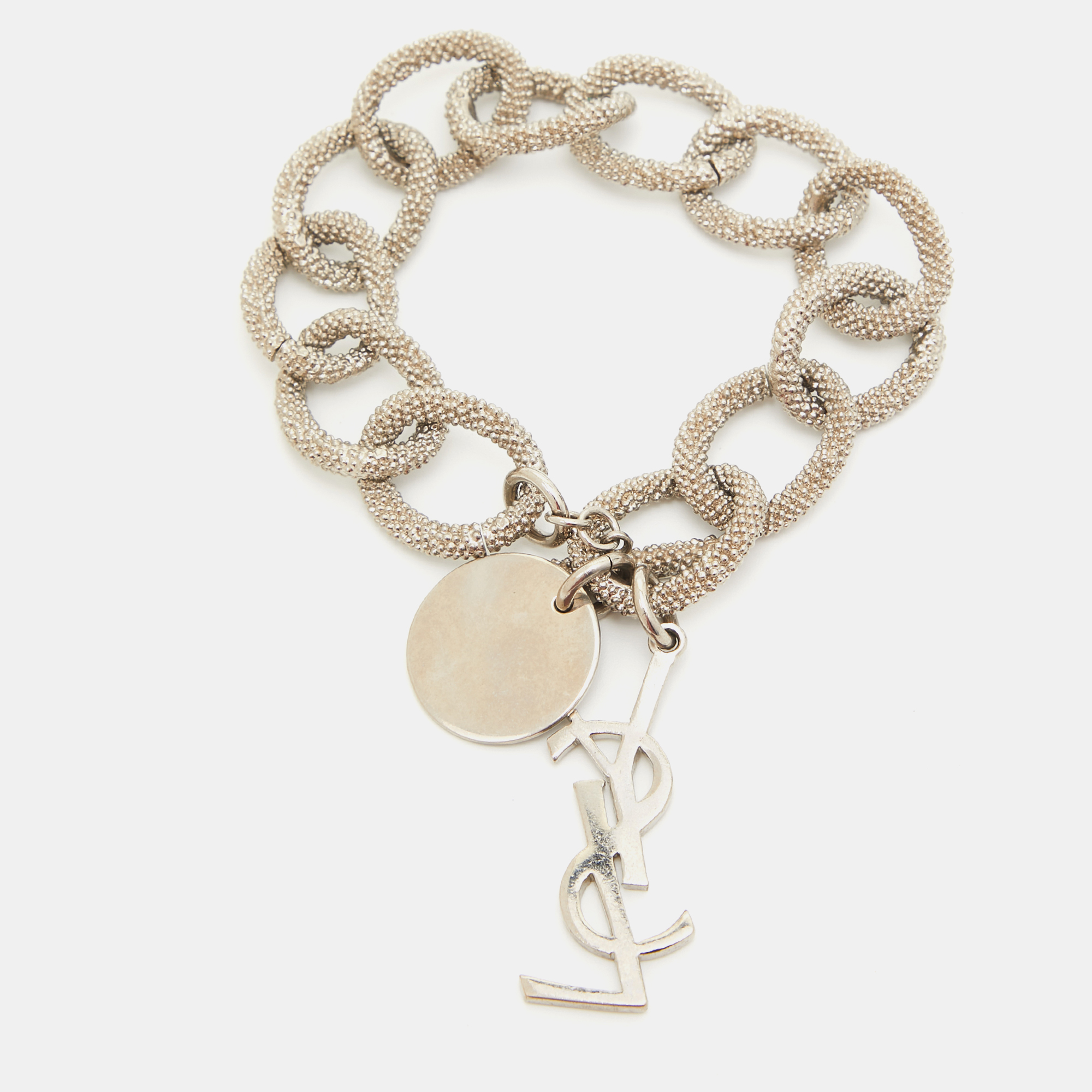 Jewelry Saint Laurent Paris Logo Silver Tone Chain Link Bracelet