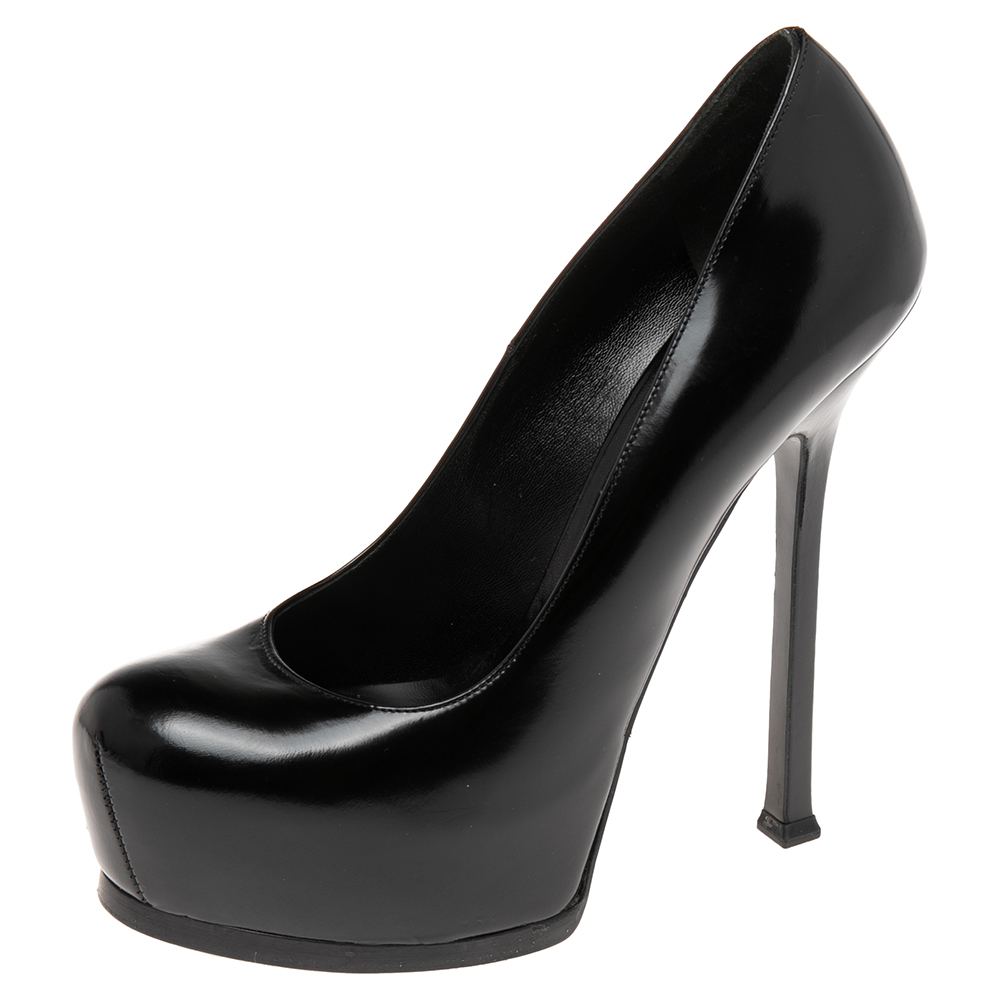 Saint Laurent  Black Leather Tribtoo Platform Pumps Size 38.5