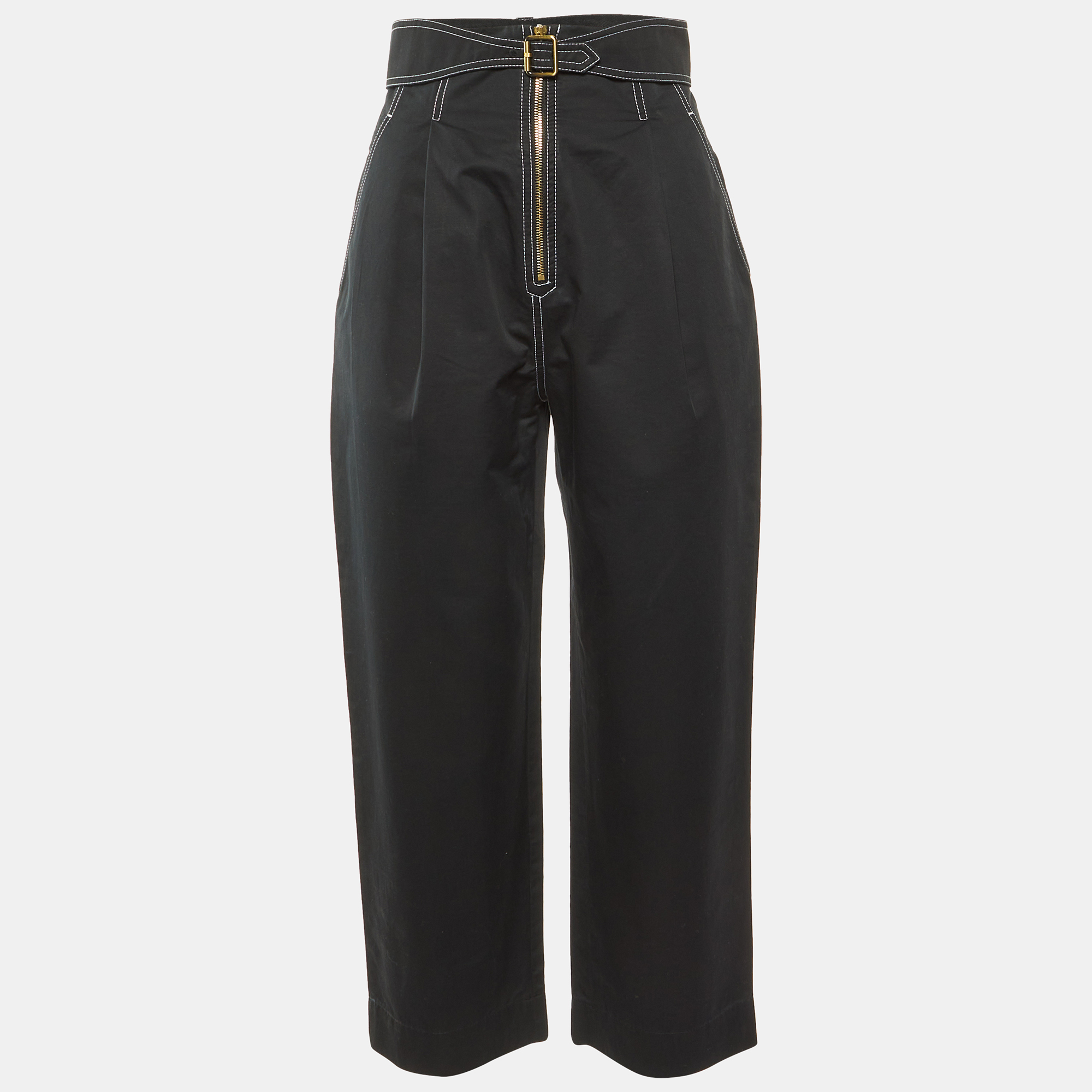 Sandro Black Cotton Gatiene Tapered Trousers S