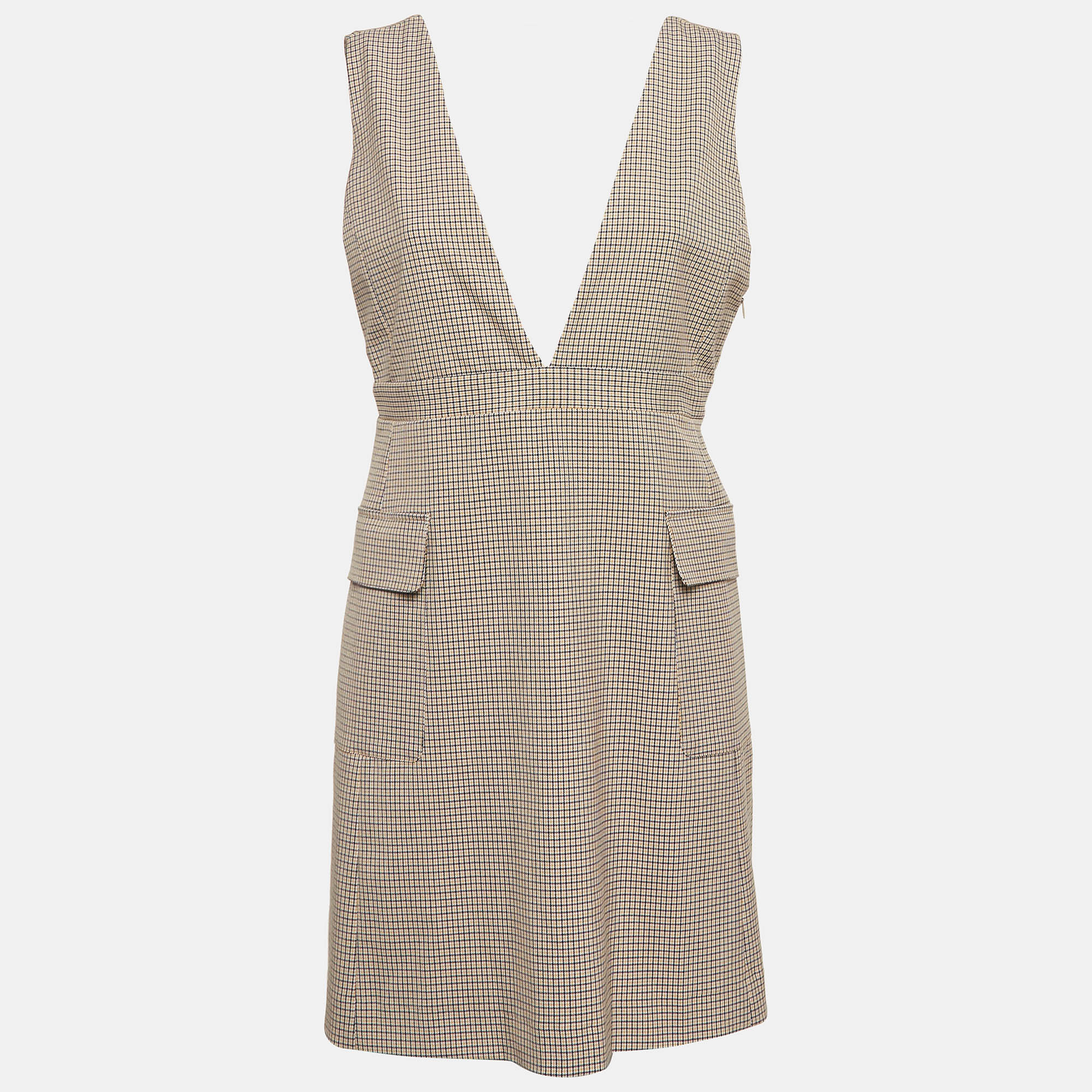 See by Chloe Beige Houndstooth Sleeveless Mini Dress M