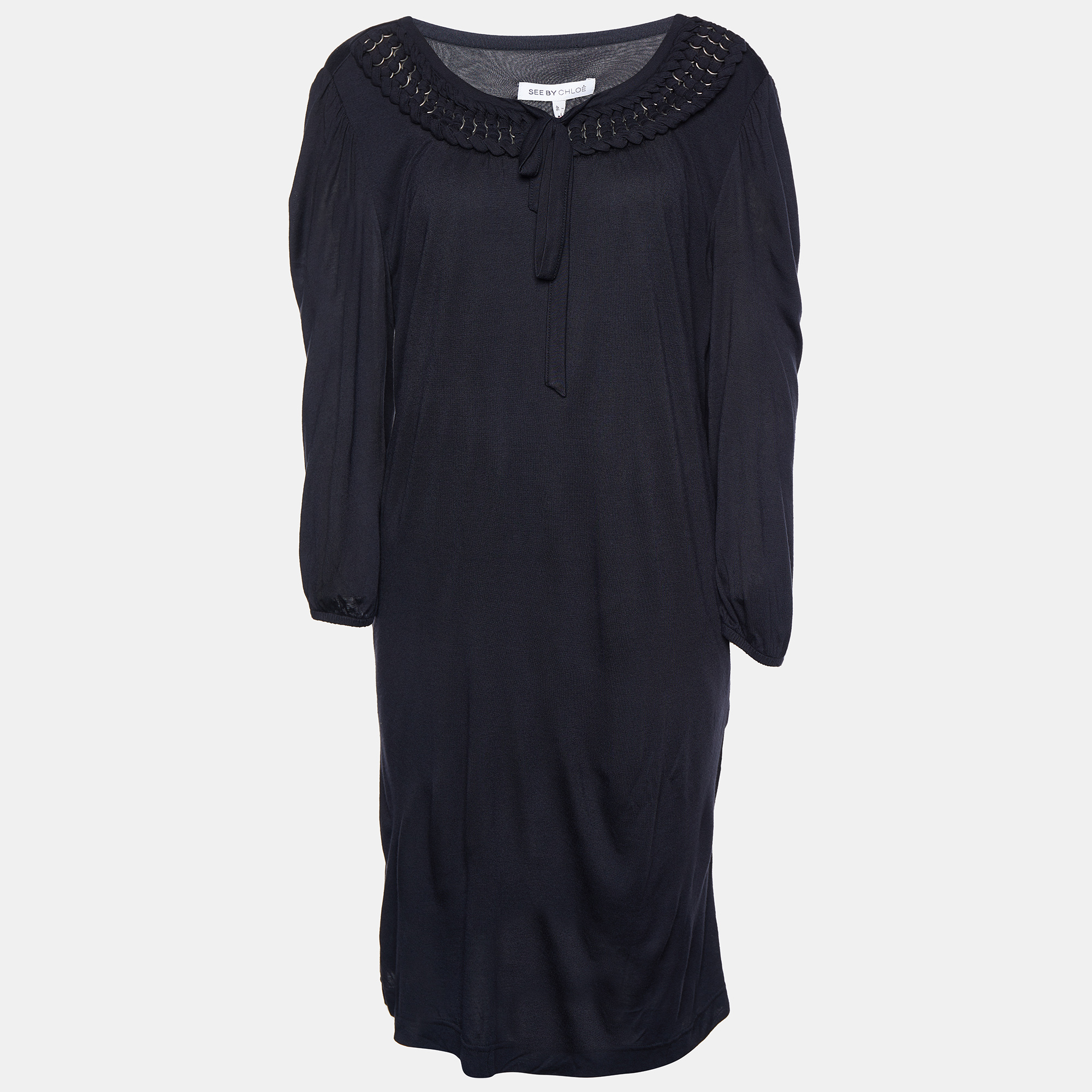 See by Chloe Black Modal Knit Neck Trim Tunic L