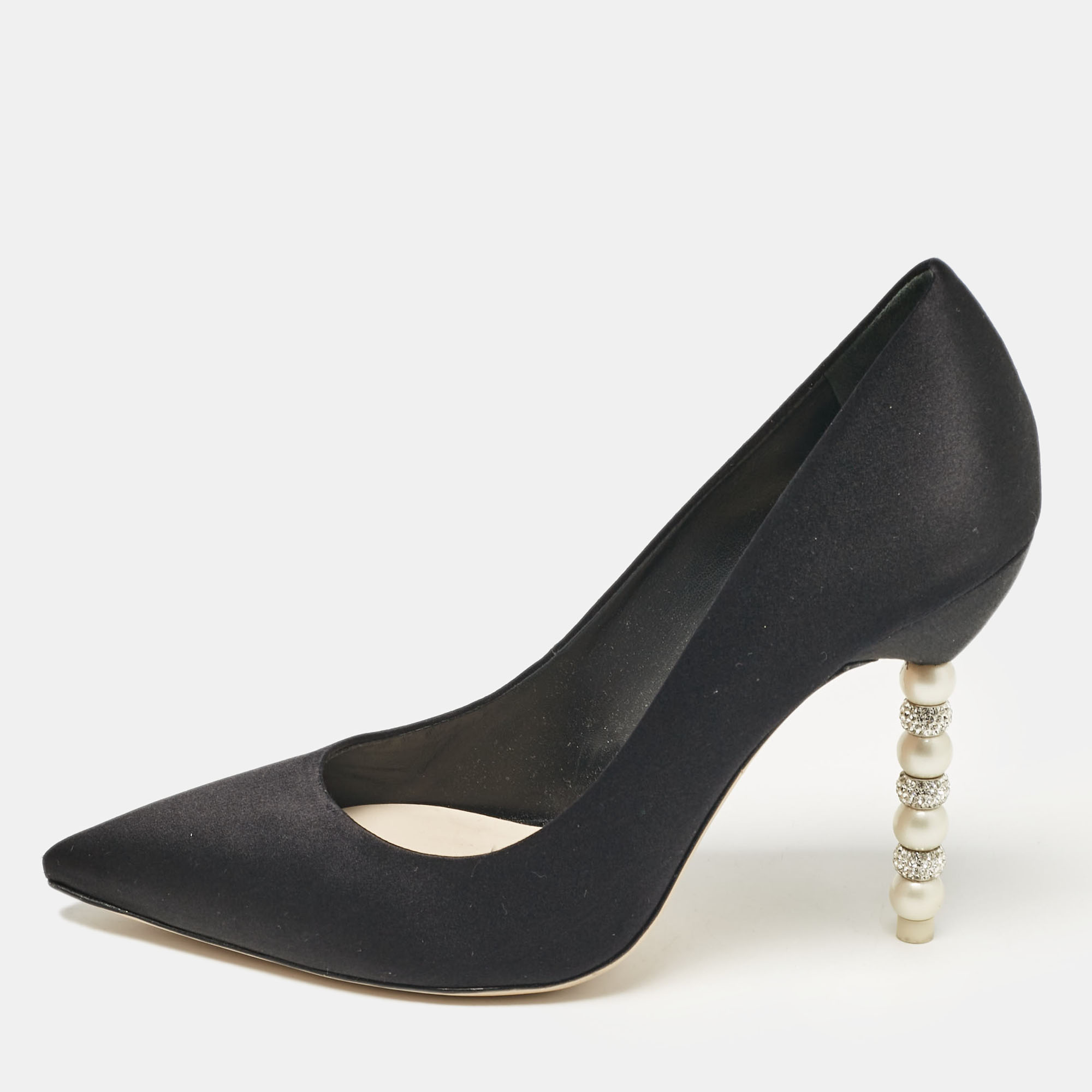 Sophia Webster Black Satin Coco Crystal Pumps Size 38.5