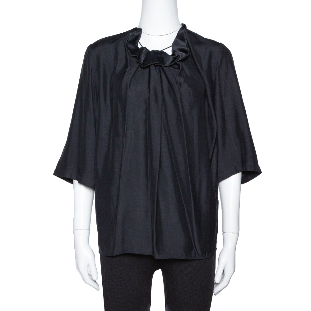 Stella McCartney Black Sateen Gathered Neck Faye Top XS