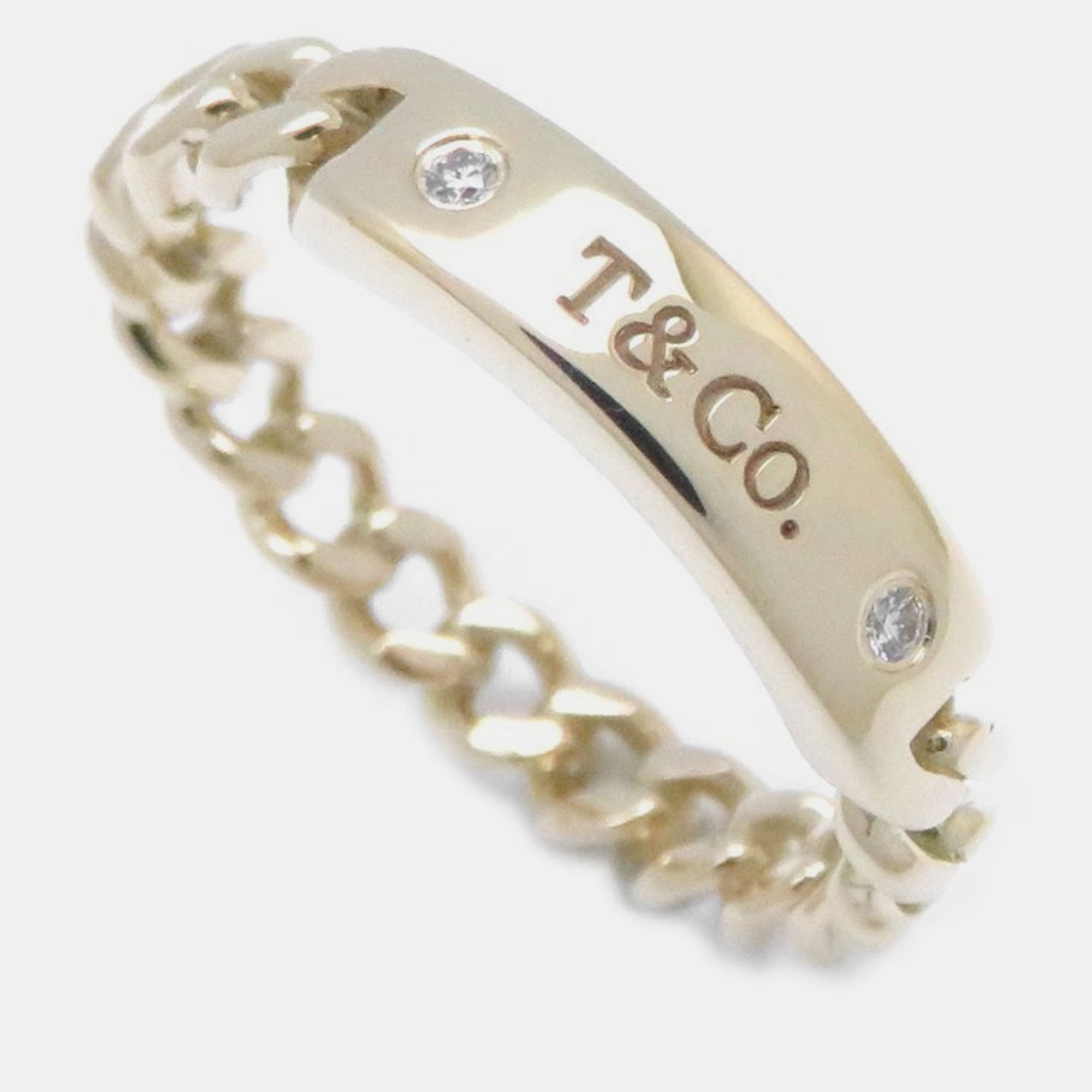   The Luxury Closet Tiffany & Co. 18K Yellow Gold and Diamond Micro Link Chain Ring EU 51