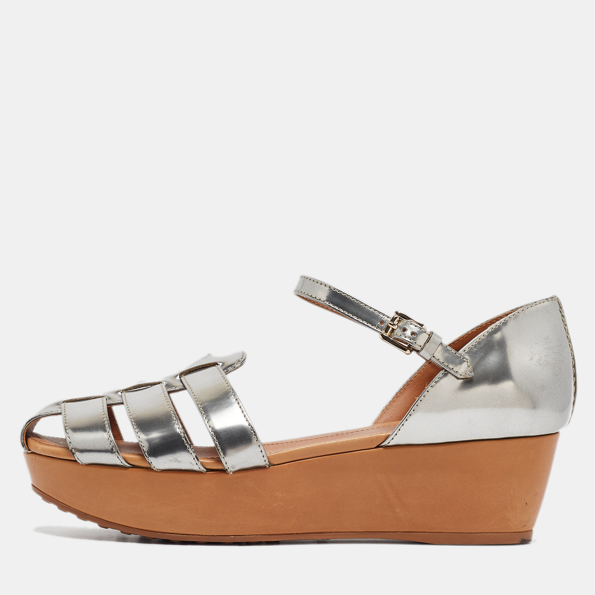 Tod's Silver Leather Platform Sandals Size 40