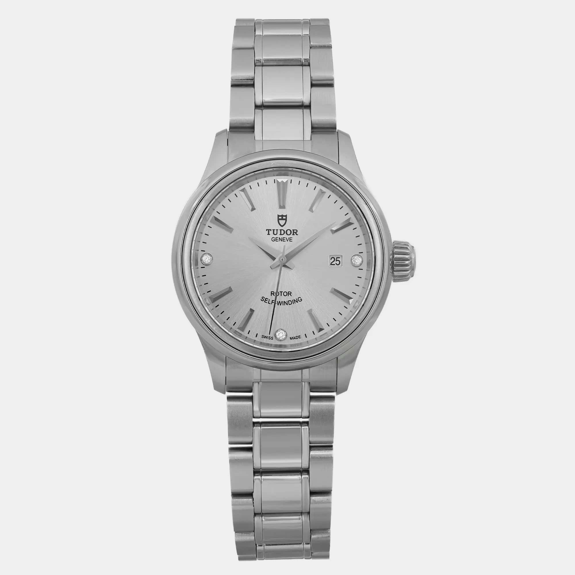 Watches  The Luxury Closet Tudor Silver Diamond Stainless Steel Style 12100-0003 Automatic Women's Wristwatch 28 mm