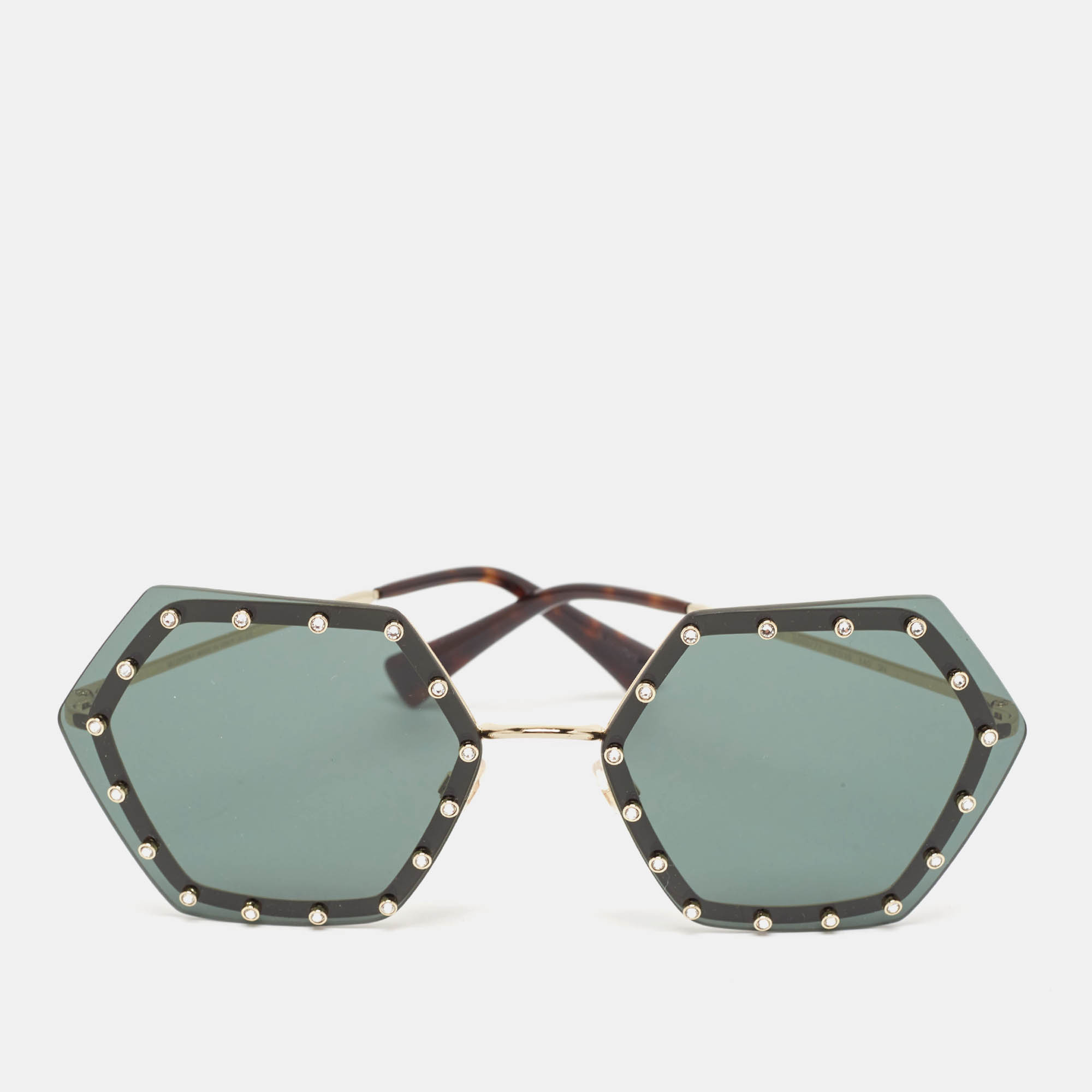 Valentino Black VA 2035 Crystals Embellished Geometric Sunglasses