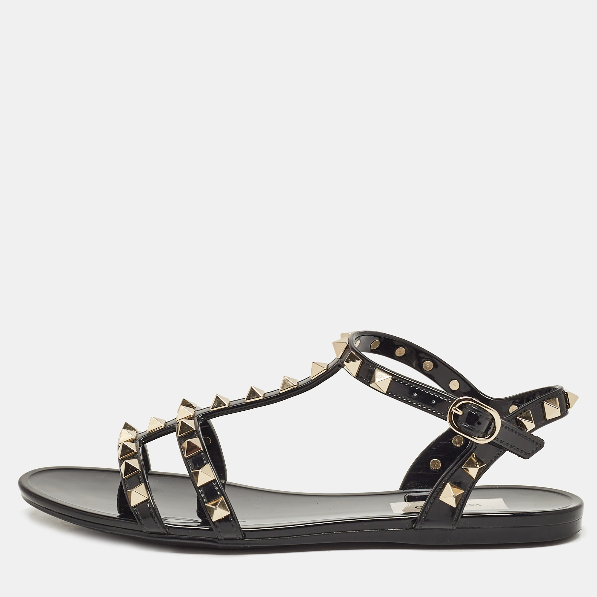 Valentino Black Rubber Rockstud Flat Sandals Size 35