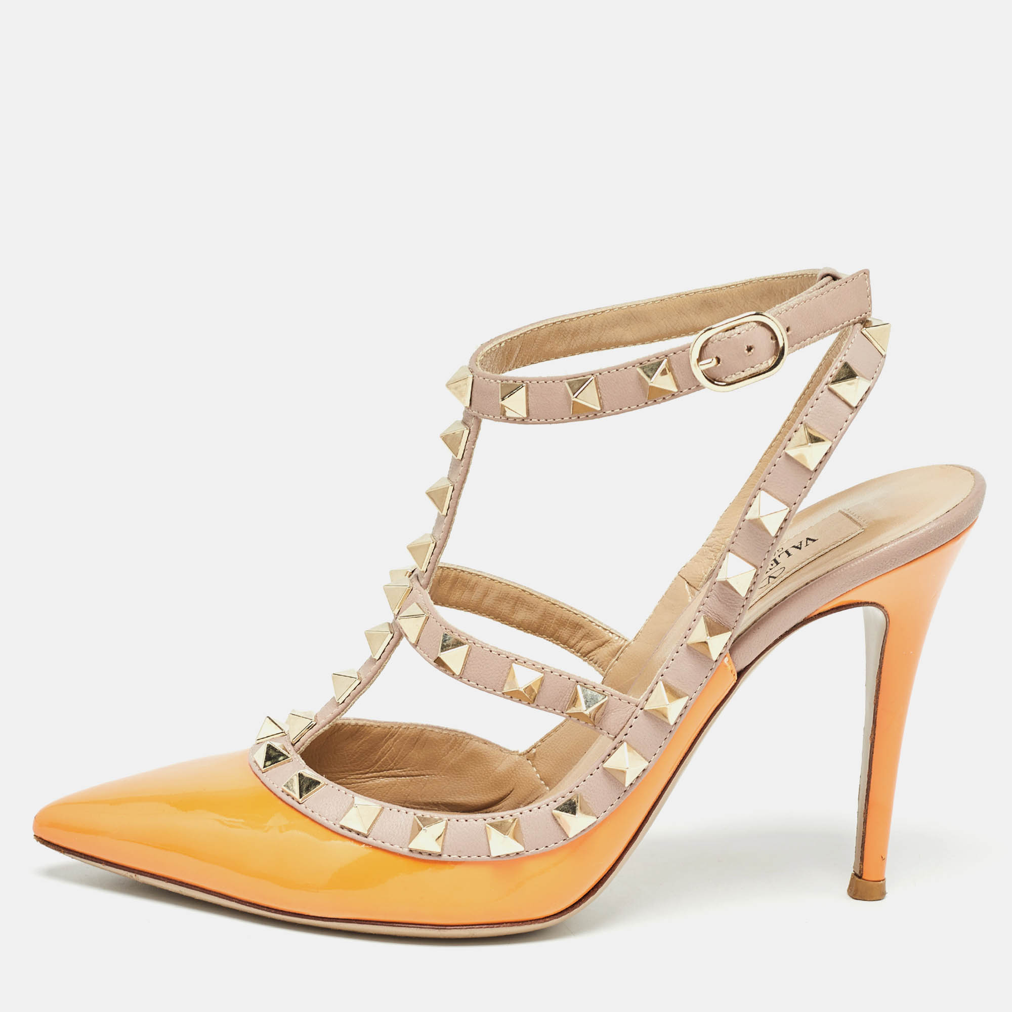 Valentino Orange Patent and Leather Rockstud Pumps Size 36.5