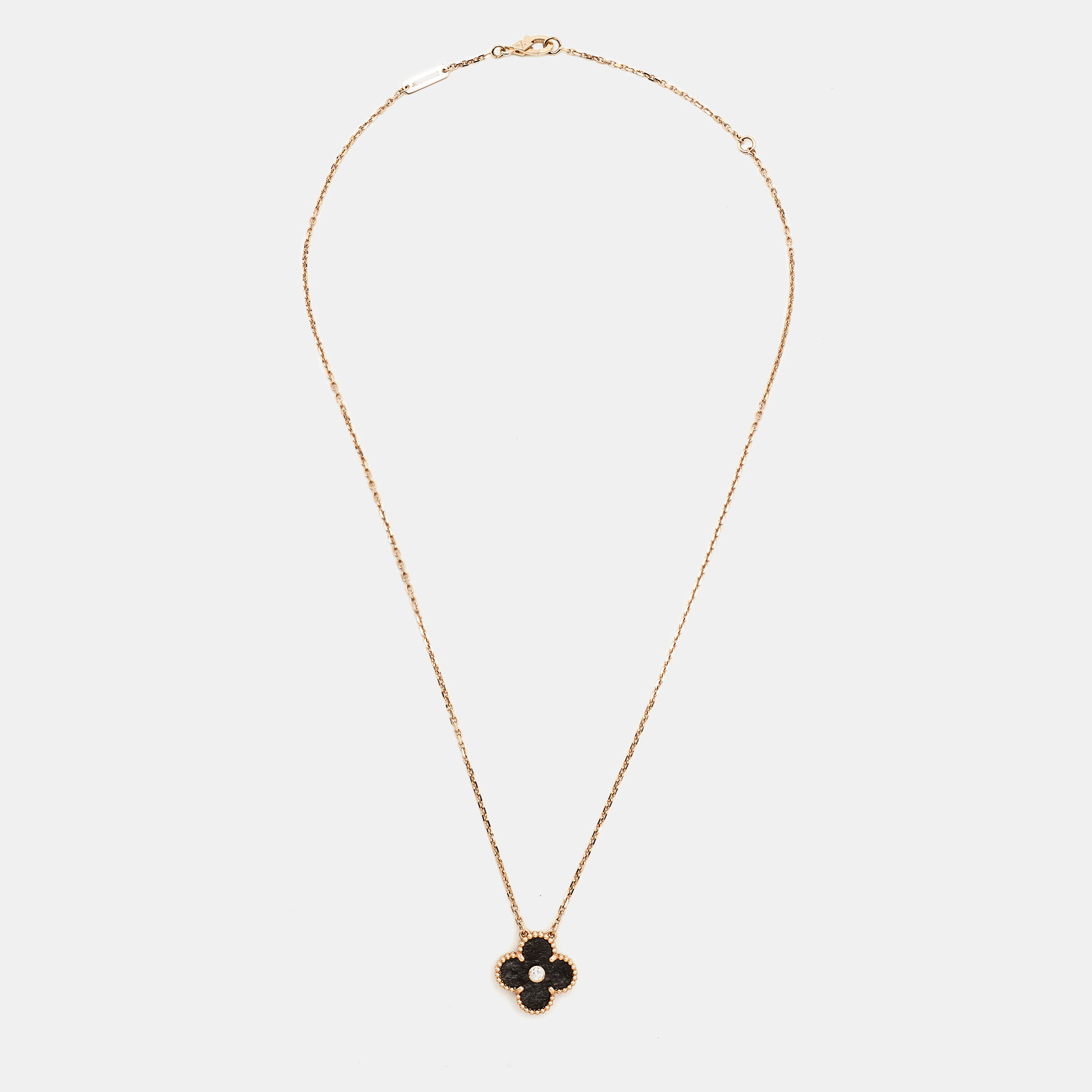 Van Cleef & Arpels Vintage Alhambra Obsidian DIamond 18k Rose Gold 2023 Holiday Necklace
