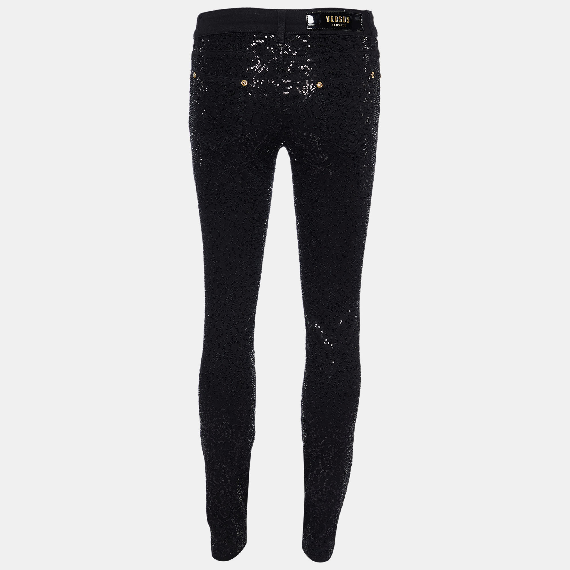  Versus Versace Black Sequined Denim Skinny Jeans S/Waist 28