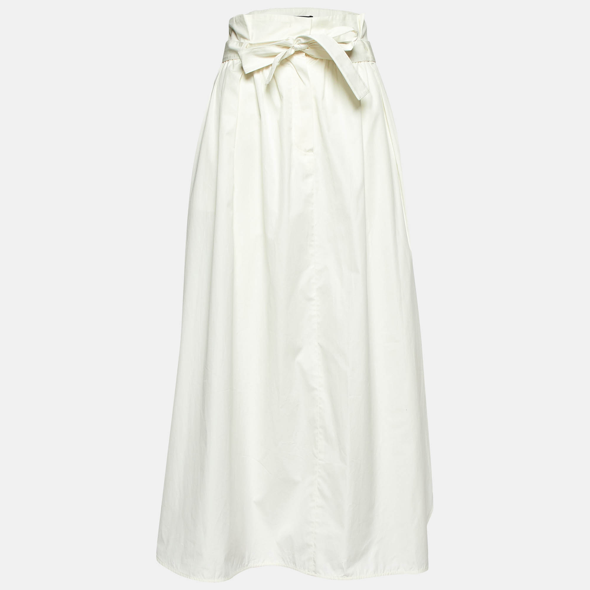 Weekend Max Mara White Cotton Belted Maxi Skirt L