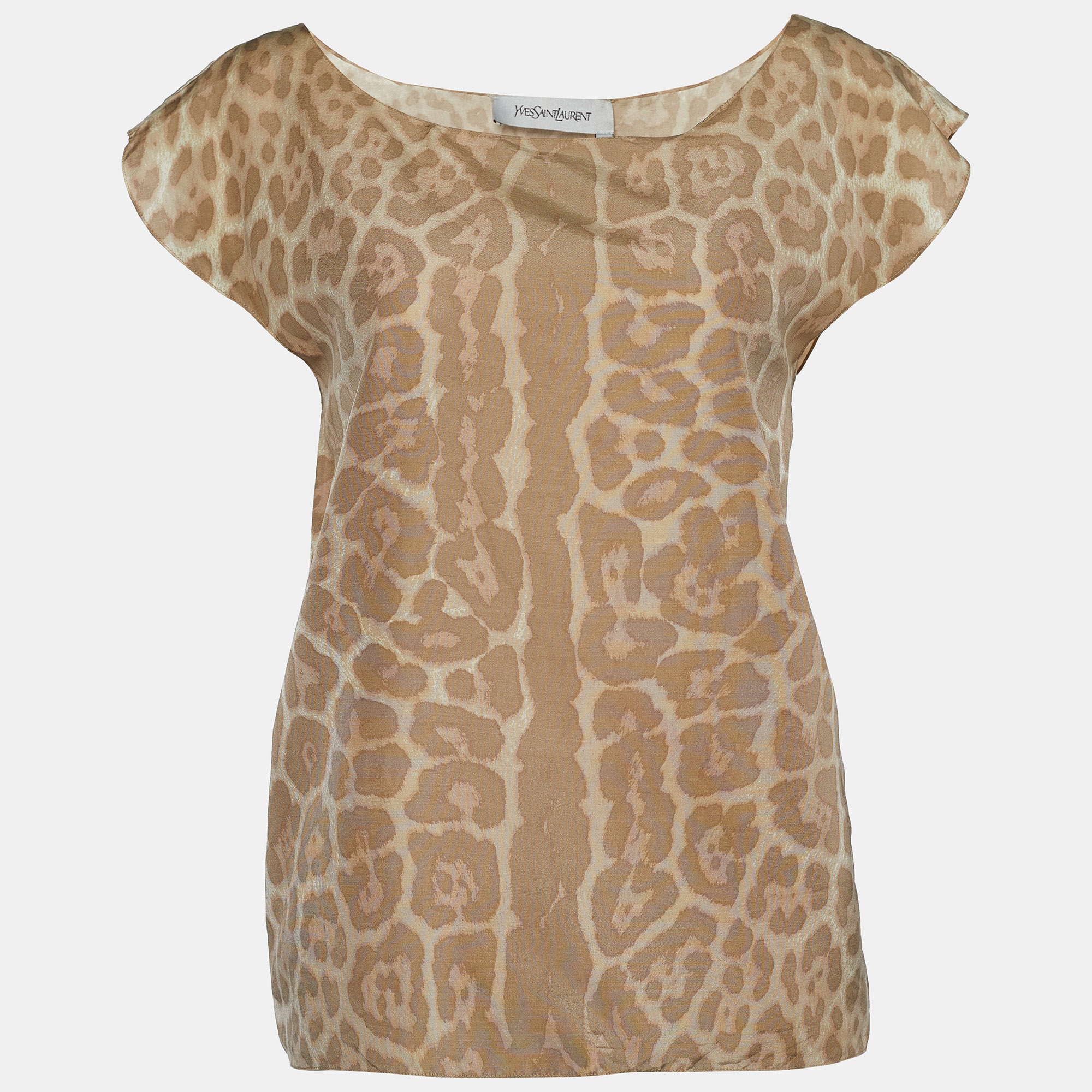 Yves Saint Laurent beige Leopard Print Silk Blouse M