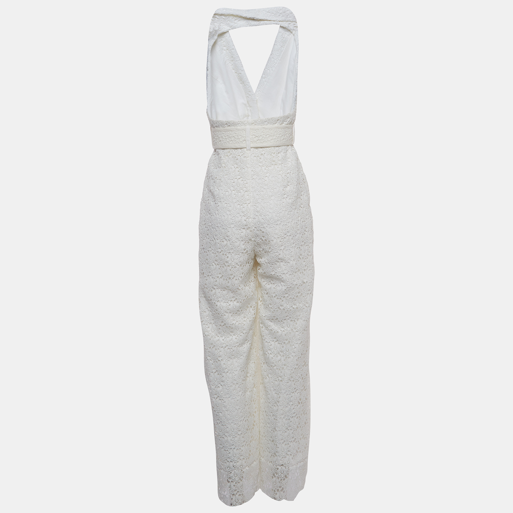  Zimmermann White Floral Pattern Lace Belted Jumpsuit M