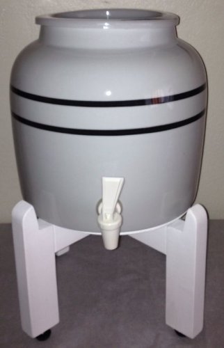 Ceramic Water Dispenser with Black Stripes and White Counter Stand