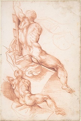 Two Studies of a Seated Male Nude Seen from the Back Poster Print by attributed to Cherubino Alberti (18 x 24)