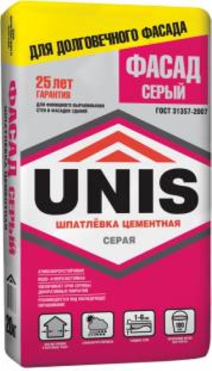 Сухие шпатлевки Unis Фасад 25 кг, Шпатлевка цементная финишная (серая)