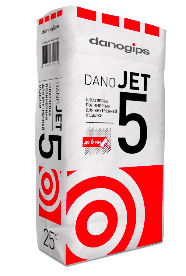 Сухие шпатлевки  ГдеМатериал Danogips Dano Jet 5 25 кг, Шпатлевка полимерная выравнивающая (белая)