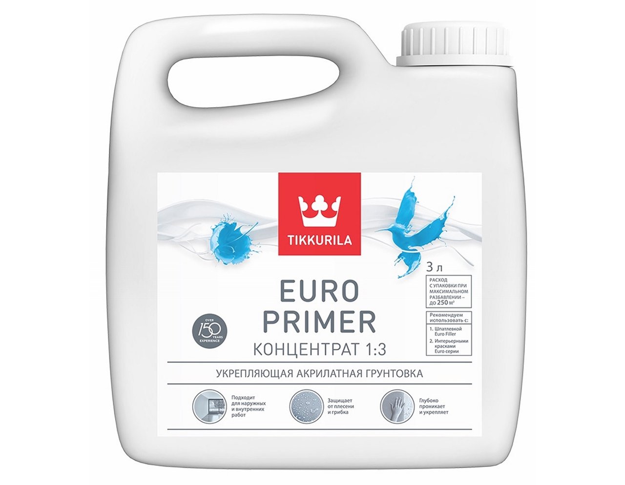  Tikkurila Euro Primer, 10 л, Грунтовка укрепляющая акрилатная